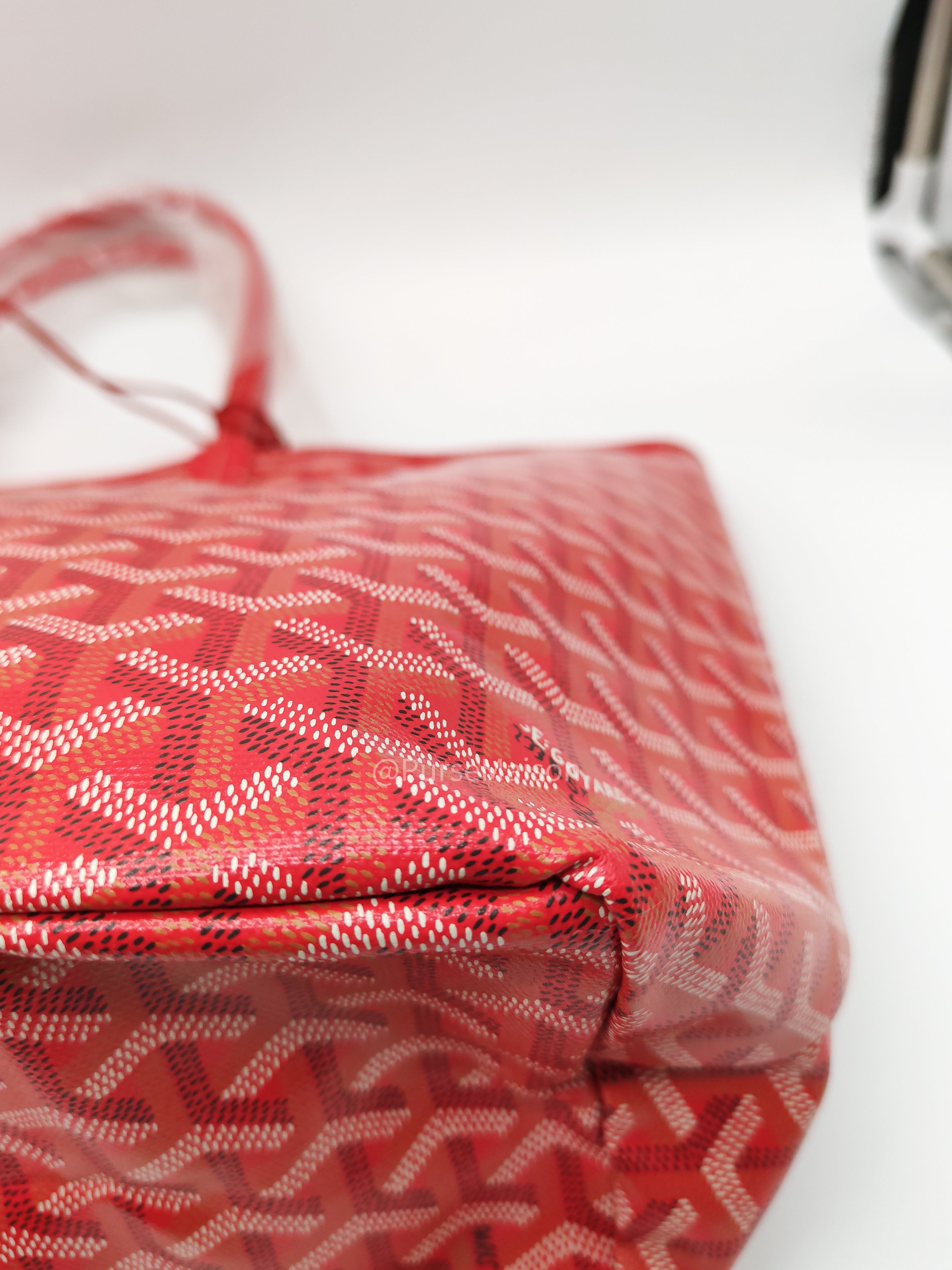 Goyard Saint Louis PM Tote Bag in Red Goyardine Canvas with Sunflower & Dog Hand-Painted Marquage (Limited Edition)