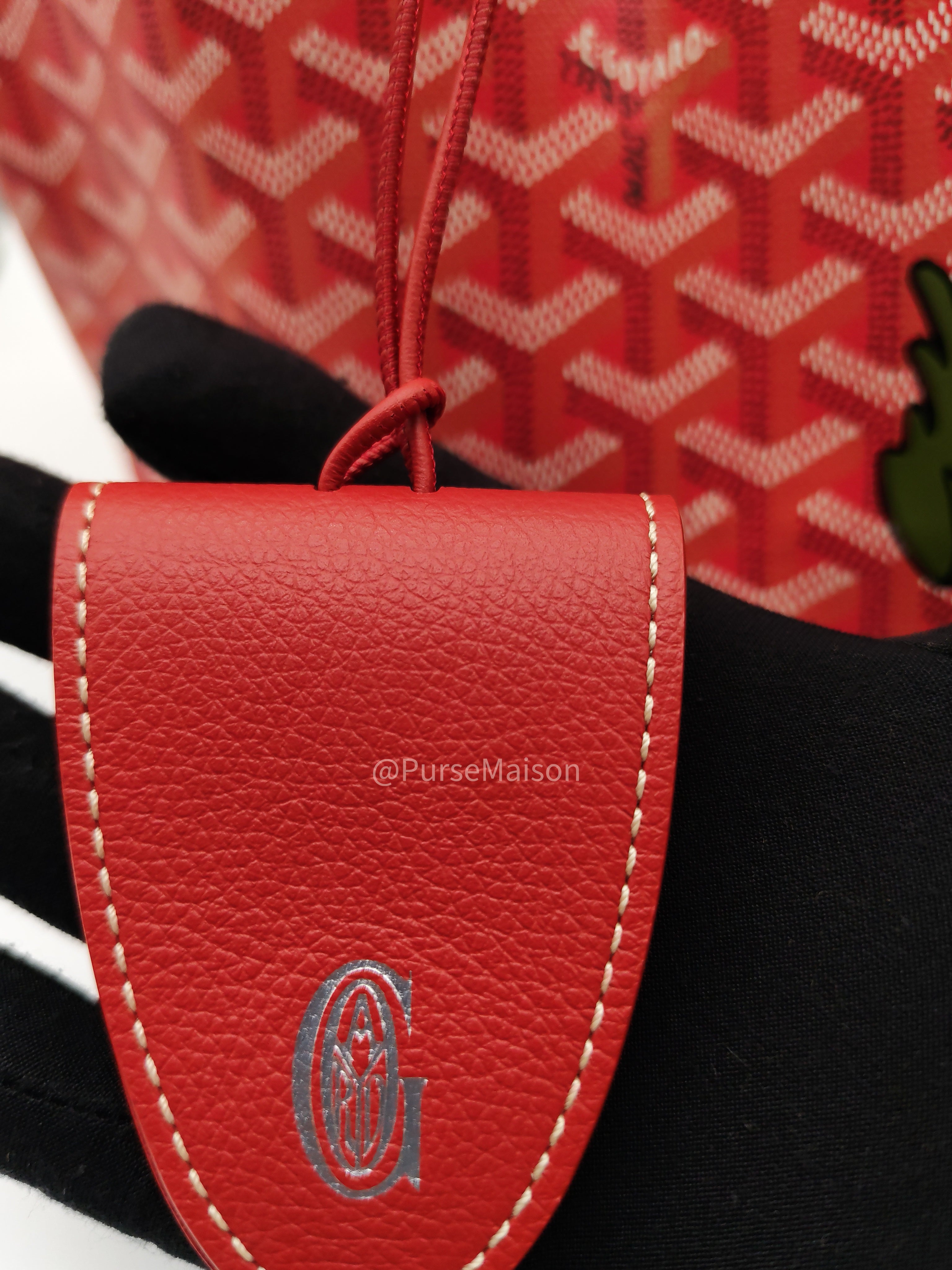 Goyard Saint Louis PM Tote Bag in Red Goyardine Canvas with Sunflower & Dog Hand-Painted Marquage (Limited Edition)