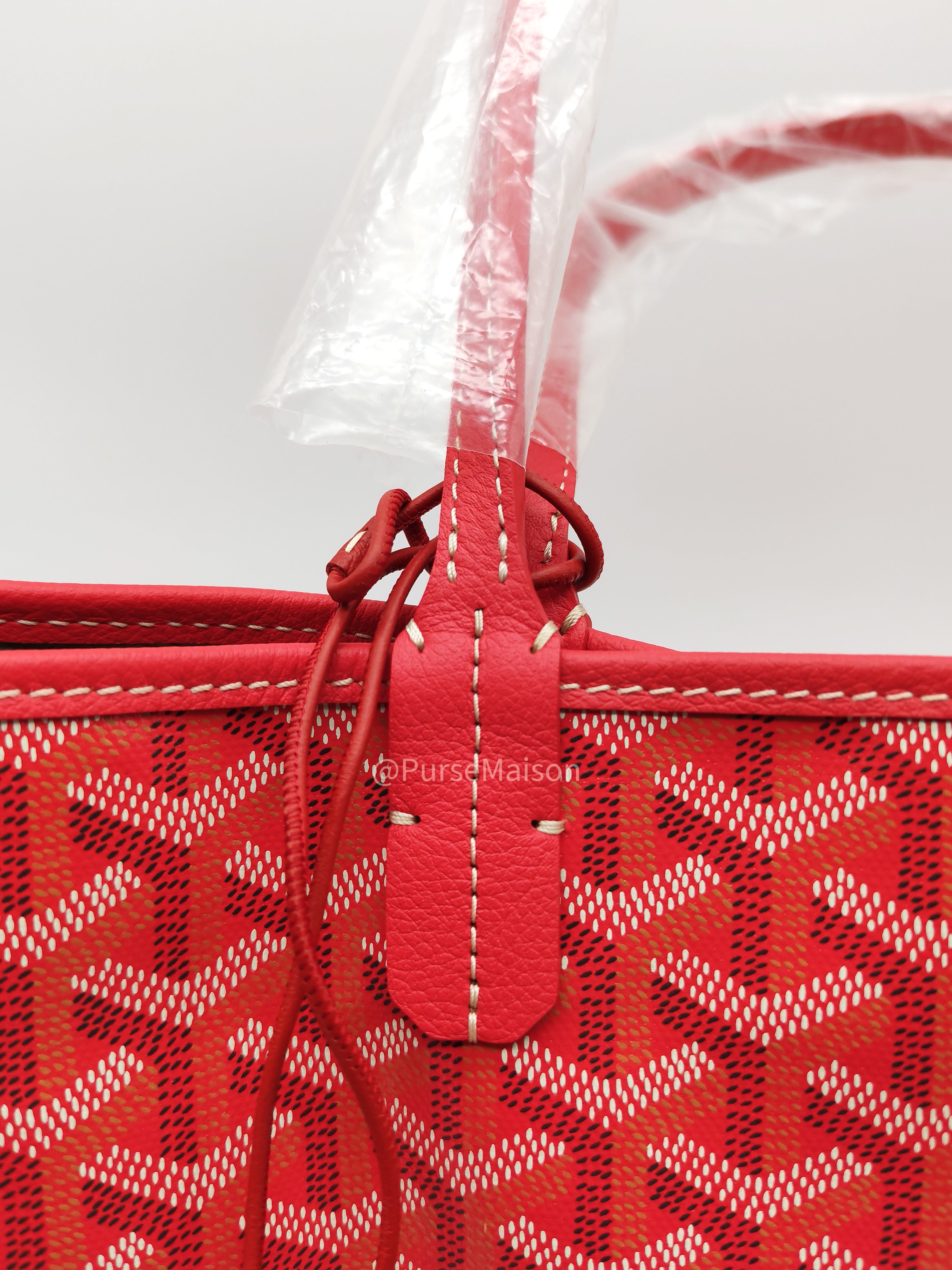 Goyard Saint Louis PM Tote Bag in Red Goyardine Canvas with Sunflower & Dog Hand-Painted Marquage (Limited Edition)