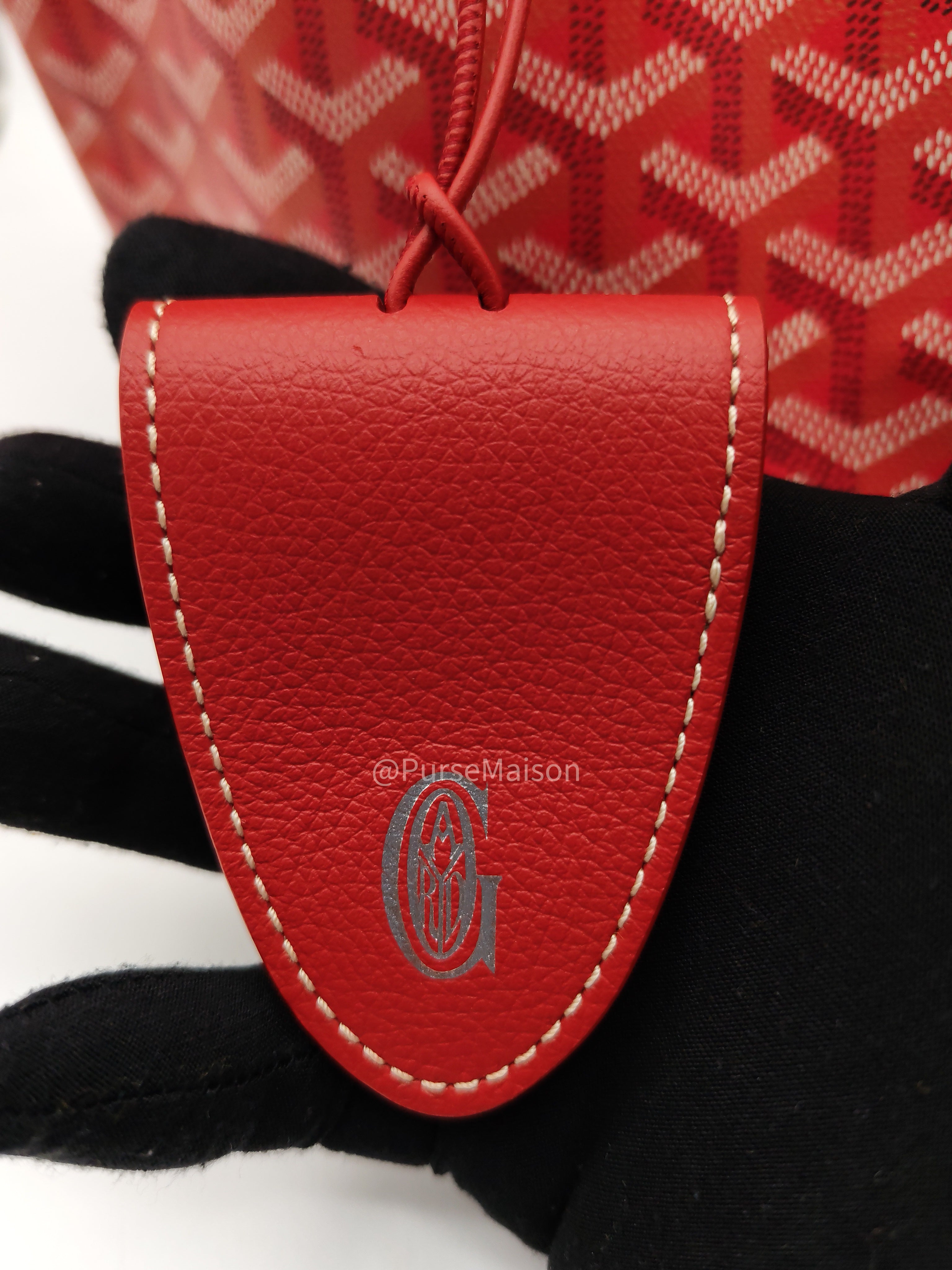 Goyard Saint Louis PM Tote Bag in Red Goyardine Canvas with Sunflower & Dog Hand-Painted Marquage (Limited Edition)