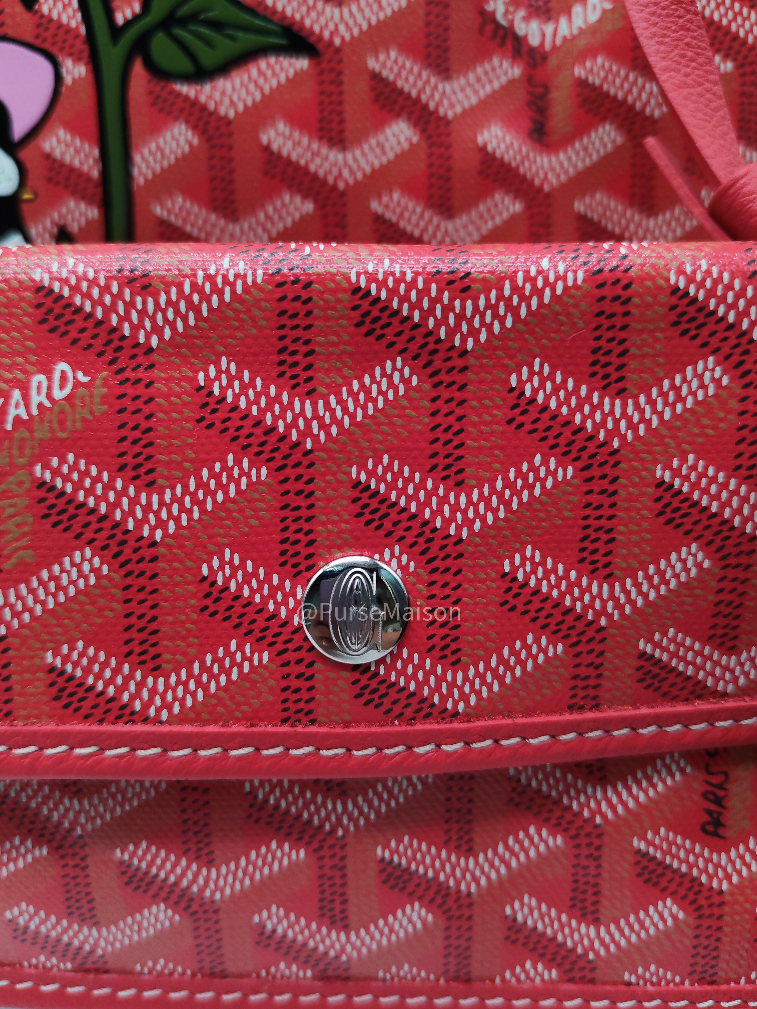 Goyard Saint Louis PM Tote Bag in Red Goyardine Canvas with Sunflower & Dog Hand-Painted Marquage (Limited Edition)