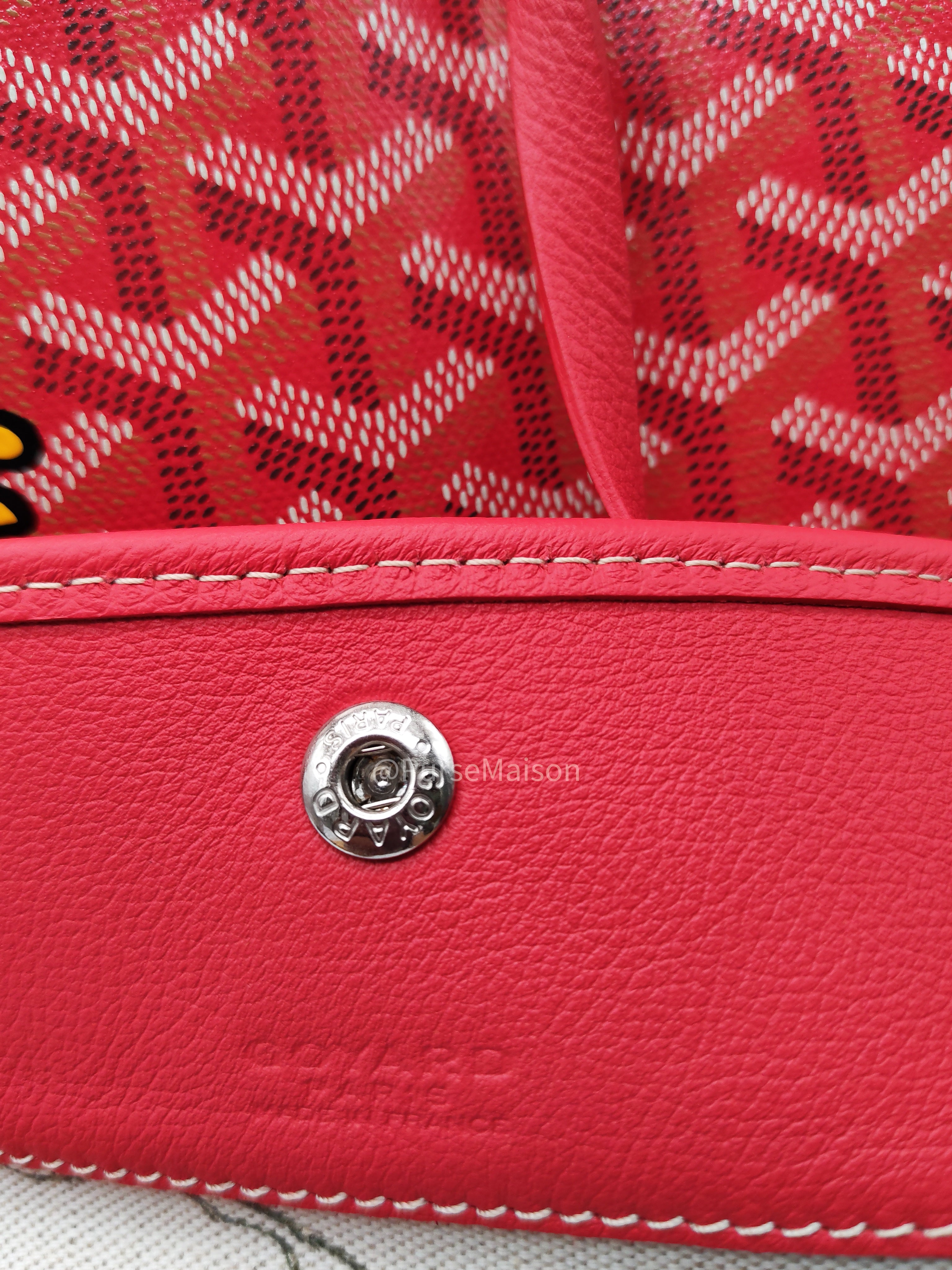 Goyard Saint Louis PM Tote Bag in Red Goyardine Canvas with Sunflower & Dog Hand-Painted Marquage (Limited Edition)