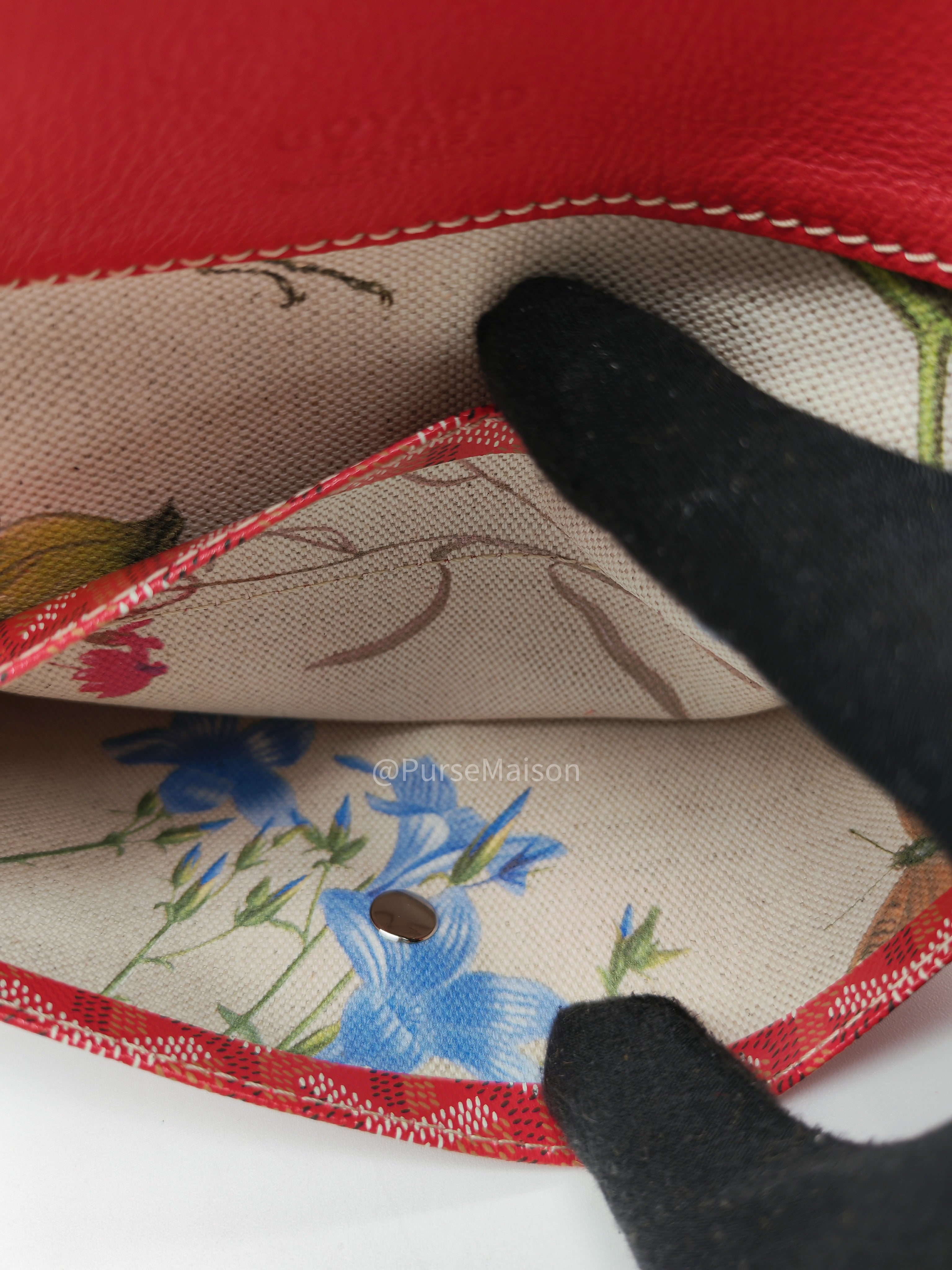 Goyard Saint Louis PM Tote Bag in Red Goyardine Canvas with Sunflower & Dog Hand-Painted Marquage (Limited Edition)