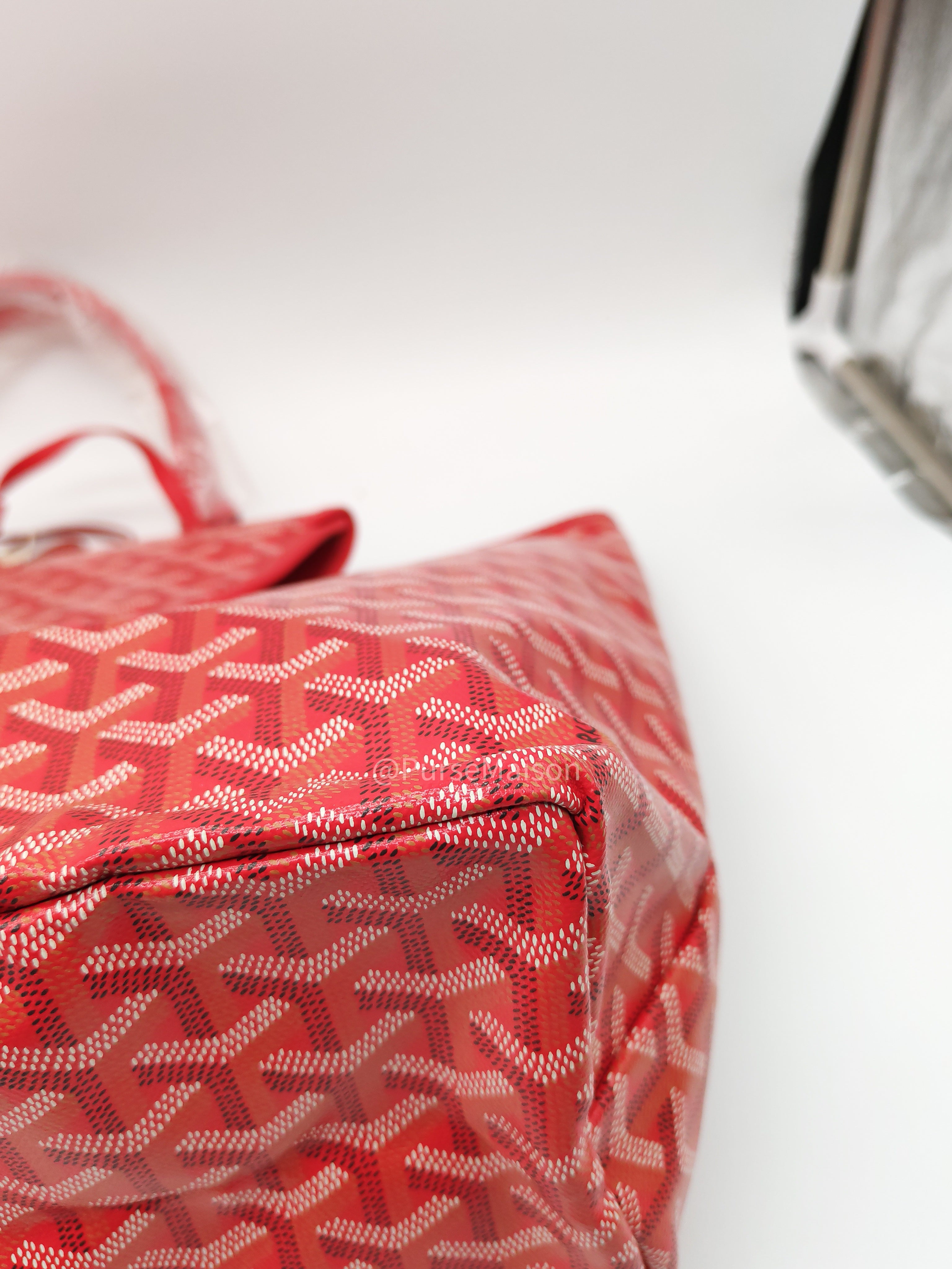 Goyard Saint Louis PM Tote Bag in Red Goyardine Canvas with Sunflower & Dog Hand-Painted Marquage (Limited Edition)