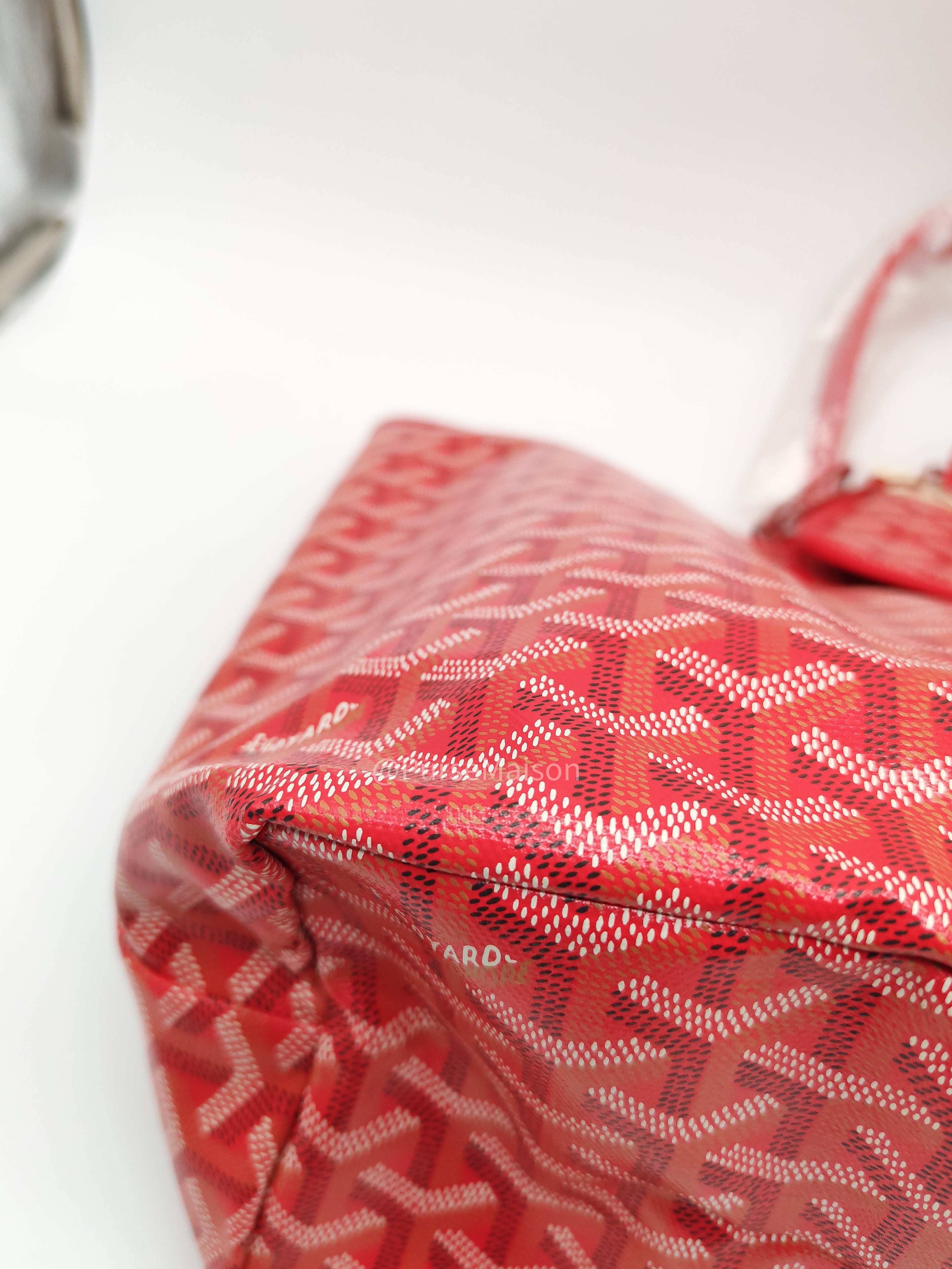 Goyard Saint Louis PM Tote Bag in Red Goyardine Canvas with Sunflower & Dog Hand-Painted Marquage (Limited Edition)
