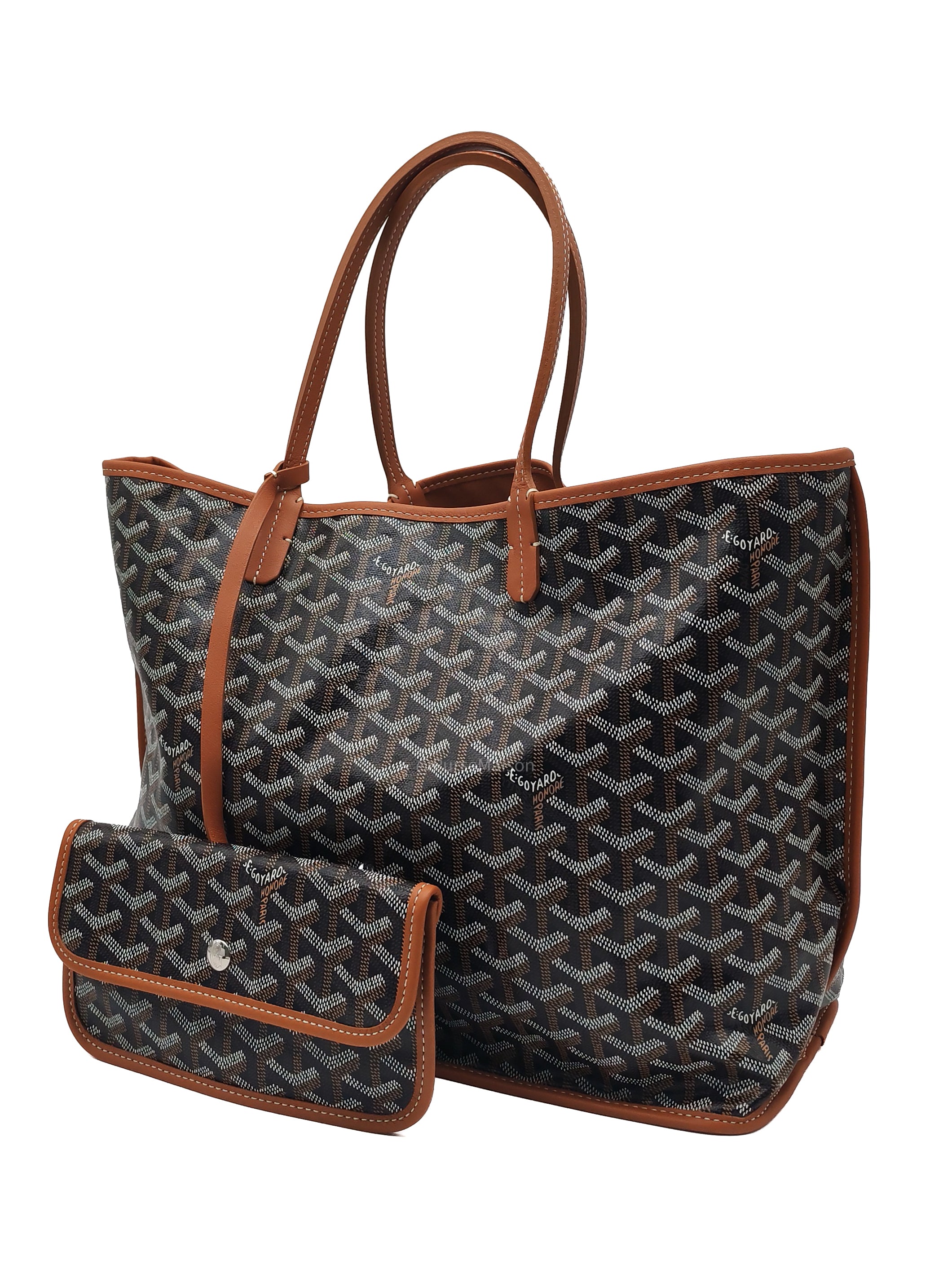 Goyard Sac Anjou Tote Bag PM in Noir Et Naturel/Tan Goyardine Canvas