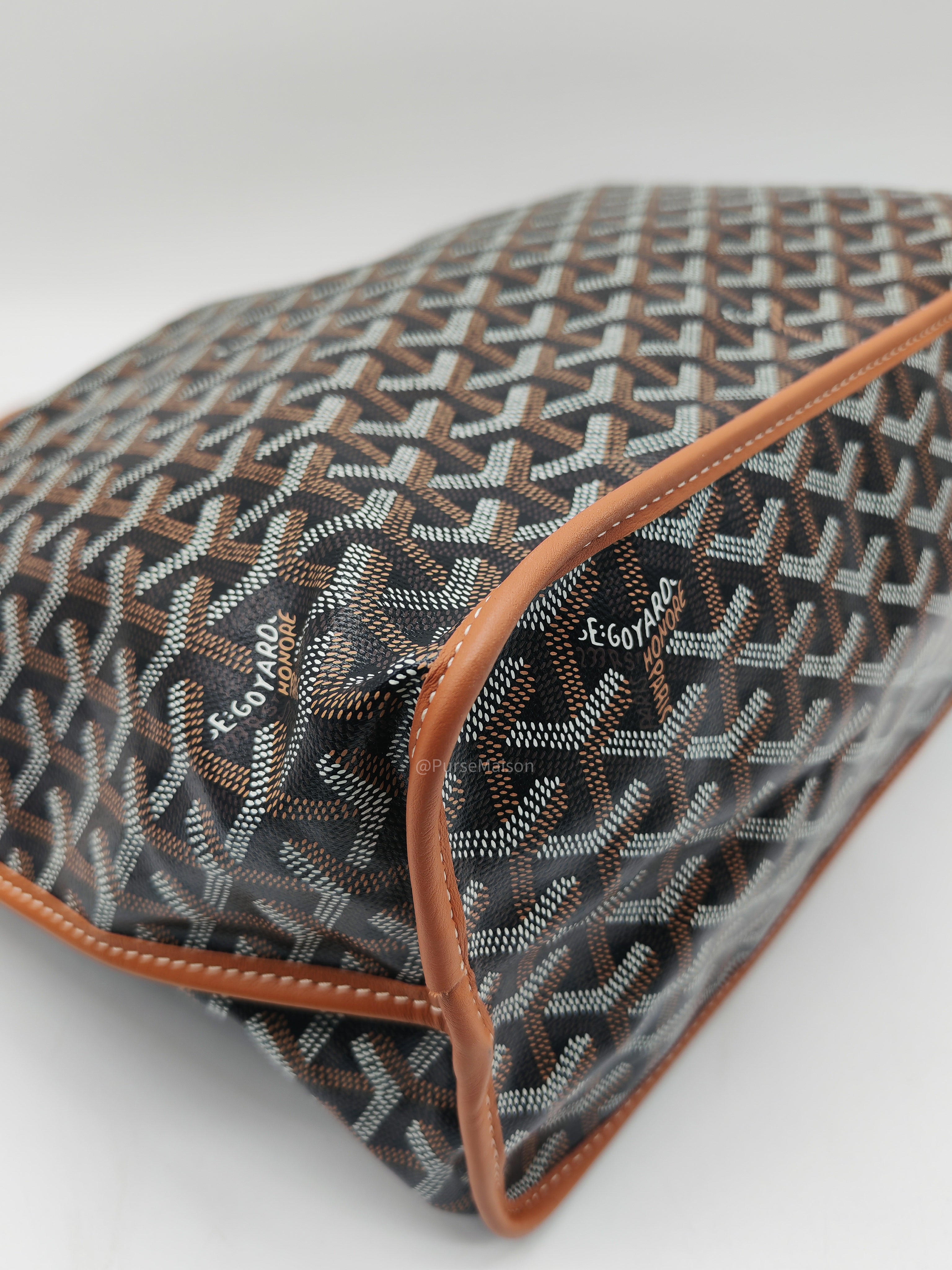 Goyard Sac Anjou Tote Bag PM in Noir Et Naturel/Tan Goyardine Canvas
