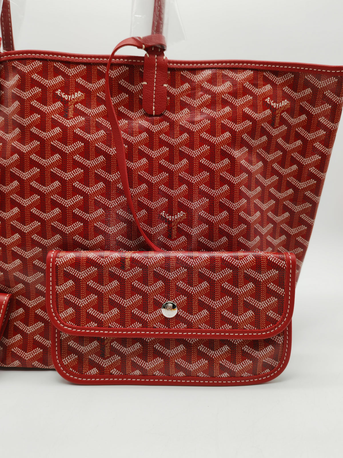 Goyard Saint Louis Tote Bag PM in Red Goyardine Canvas with Croc Universal Clip Charm