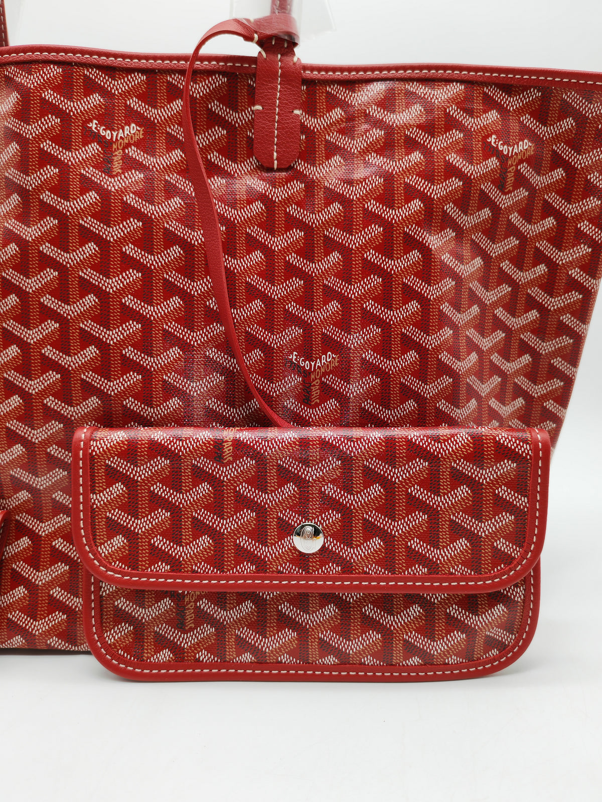 Goyard Saint Louis Tote Bag PM in Red Goyardine Canvas with Croc Universal Clip Charm