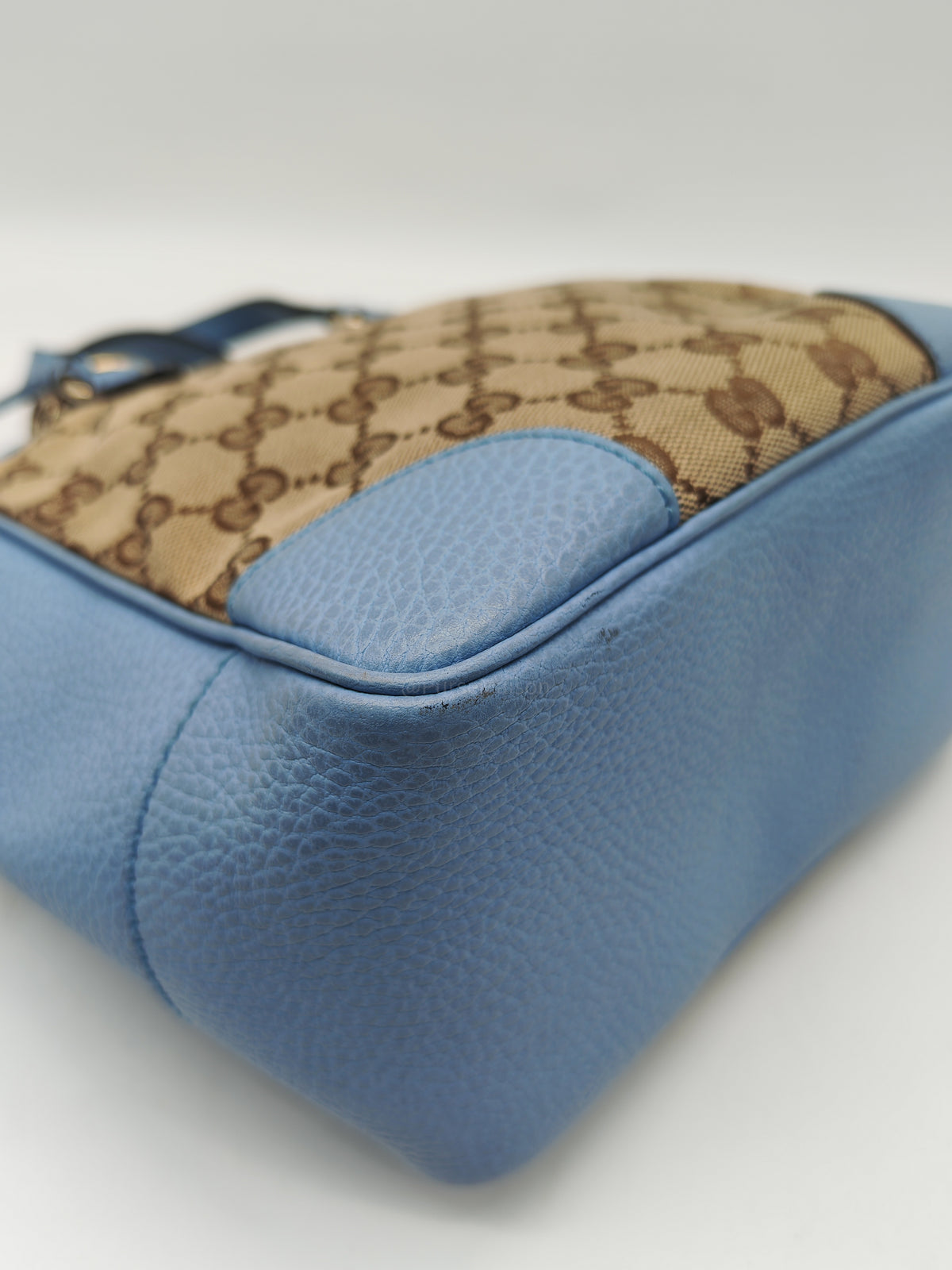 Gucci Bree Tote Bag Small in GG Supreme Canvas and Light Blue Leather