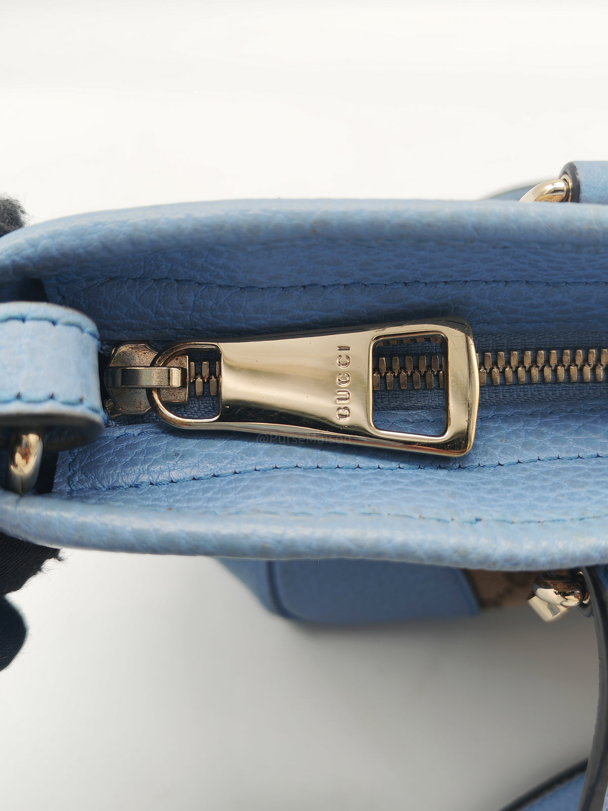 Gucci Bree Tote Bag Small in GG Supreme Canvas and Light Blue Leather