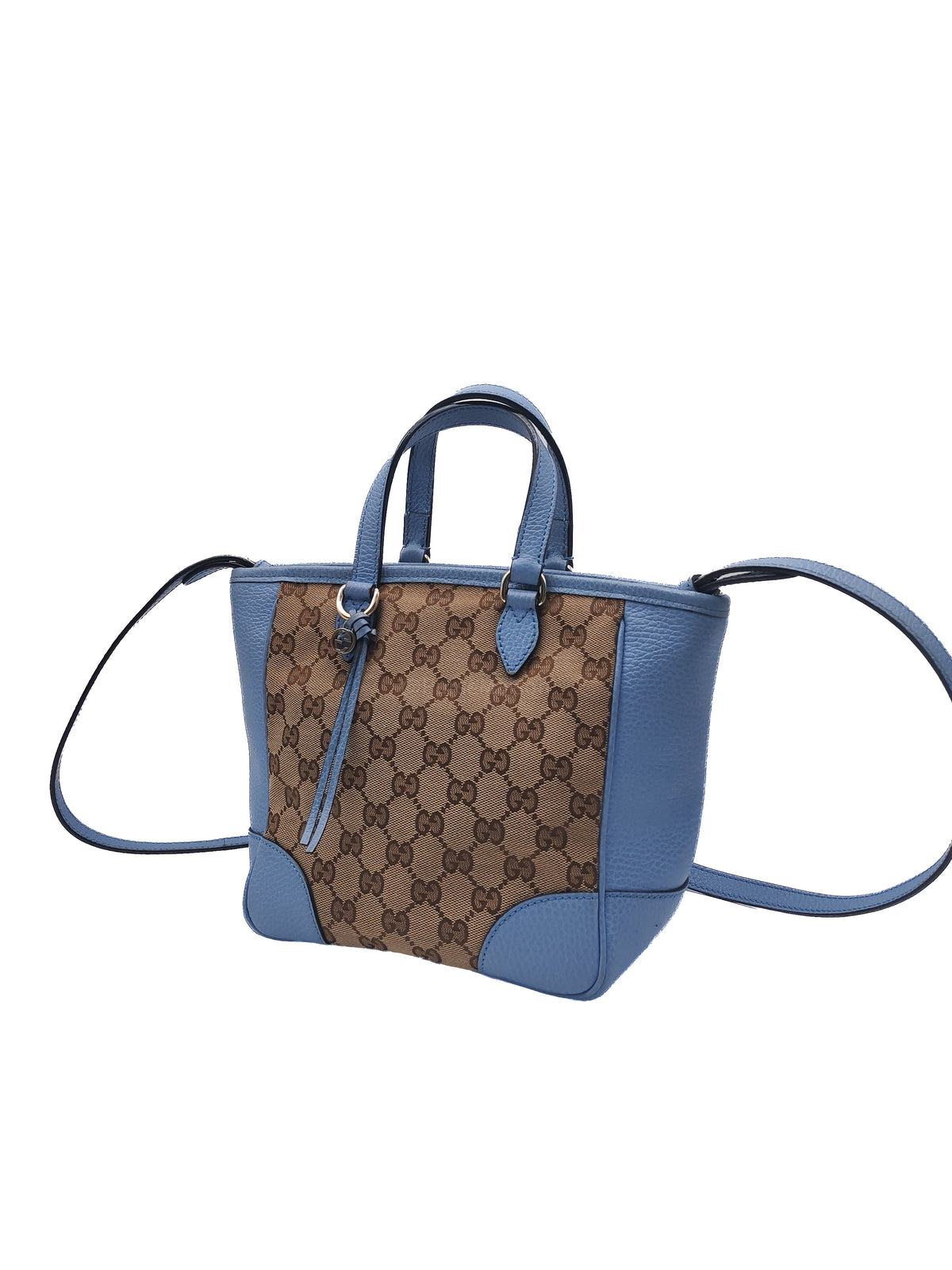 Gucci Bree Tote Bag Small in GG Supreme Canvas and Light Blue Leather