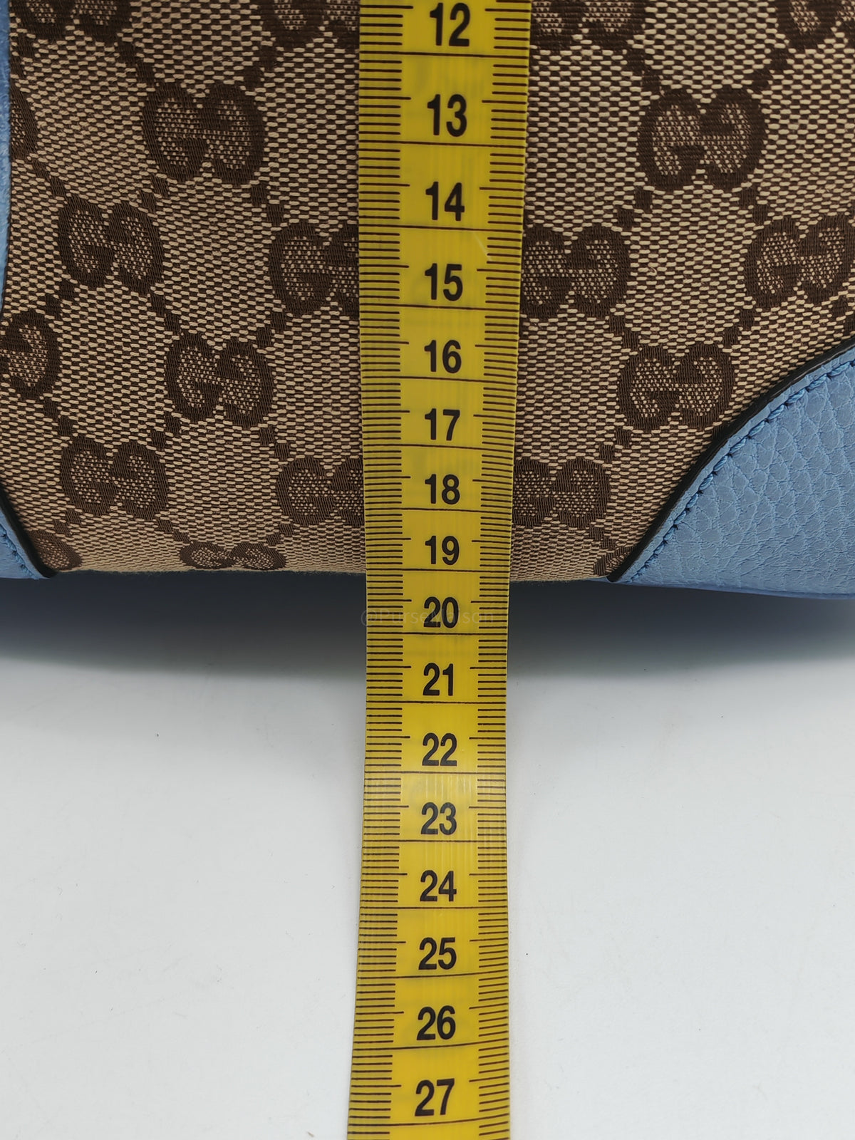 Gucci Bree Tote Bag Small in GG Supreme Canvas and Light Blue Leather