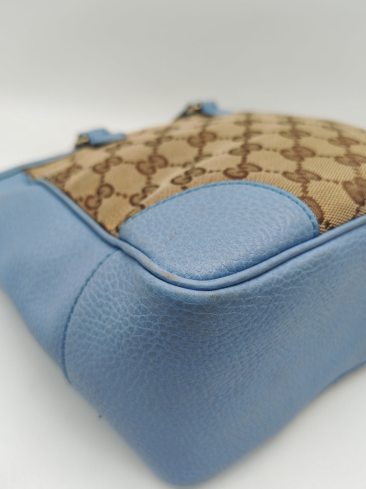 Gucci Bree Tote Bag Small in GG Supreme Canvas and Light Blue Leather