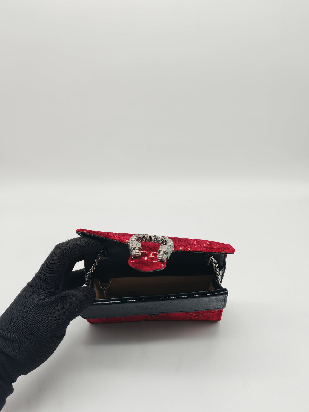 Gucci Dionysus Super Mini in Red GG Velvet Velour and Ruthenium Hardware