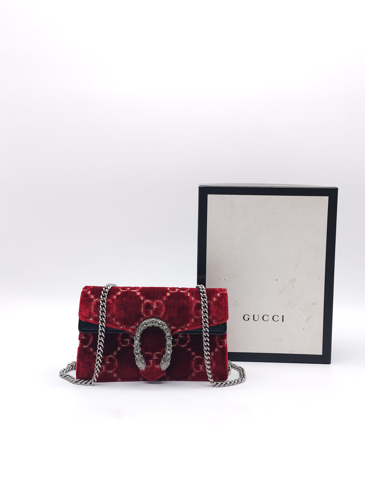 Gucci Dionysus Super Mini in Red GG Velvet Velour and Ruthenium Hardware