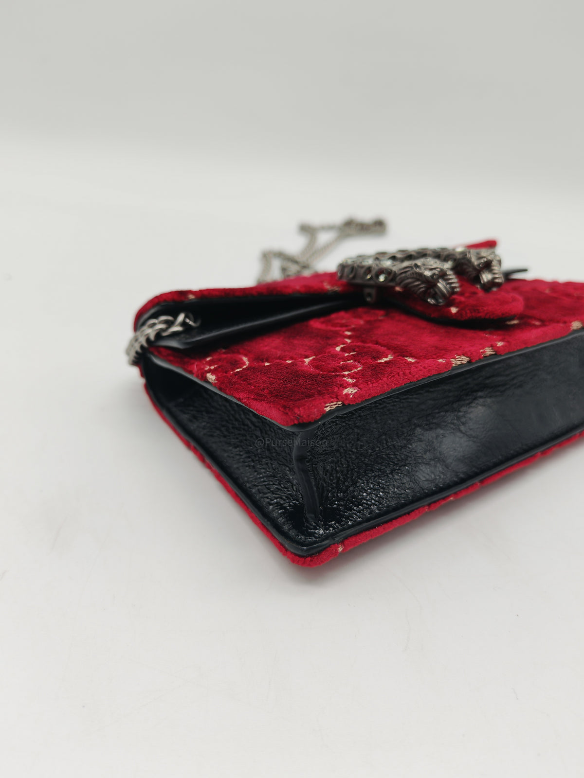 Gucci Dionysus Super Mini in Red GG Velvet Velour and Ruthenium Hardware