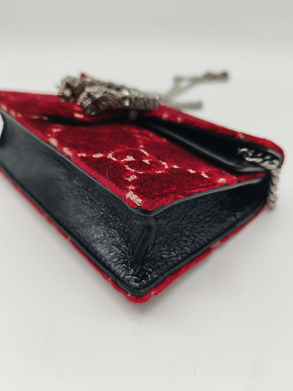 Gucci Dionysus Super Mini in Red GG Velvet Velour and Ruthenium Hardware