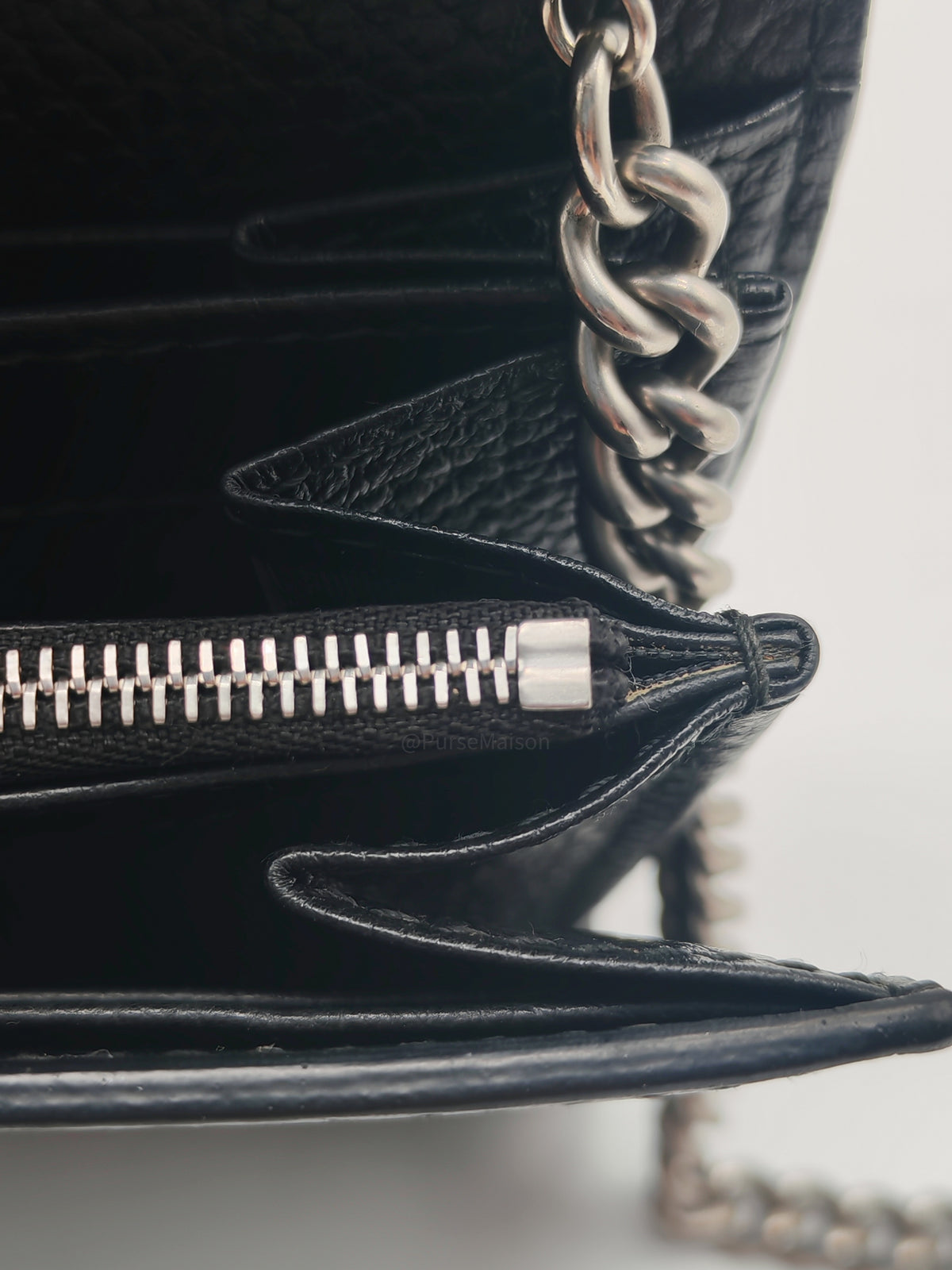 Gucci Dionysus Wallet on Chain in Black Grained Calfskin Leather Silver Hardware
