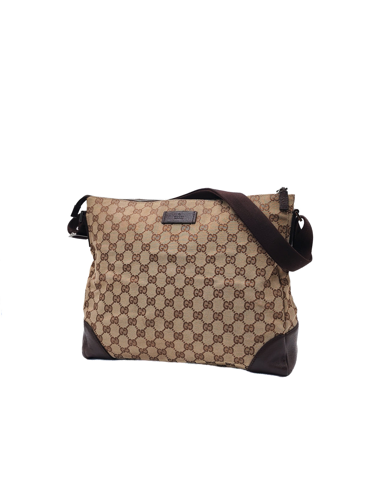 Gucci Zip Messenger Shoulder Bag in Monogram GG Canvas and Silver Hardware