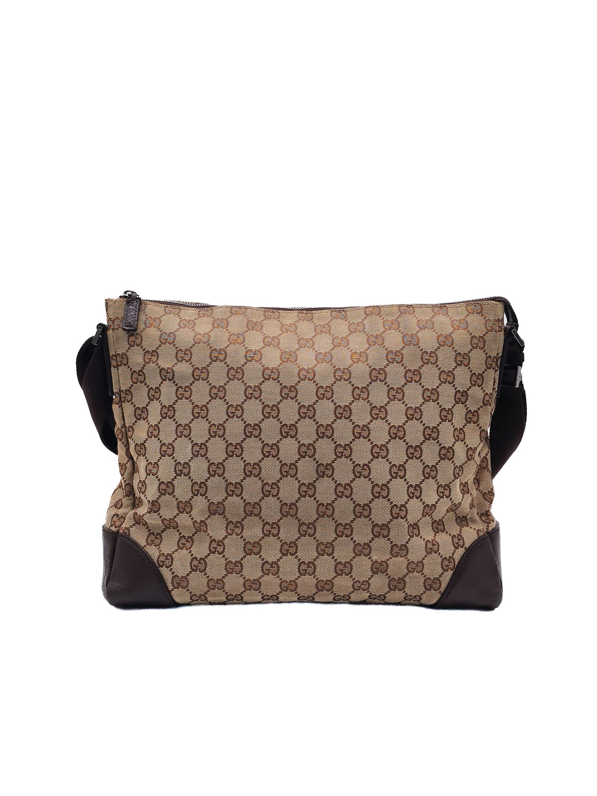 Gucci Zip Messenger Shoulder Bag in Monogram GG Canvas and Silver Hardware