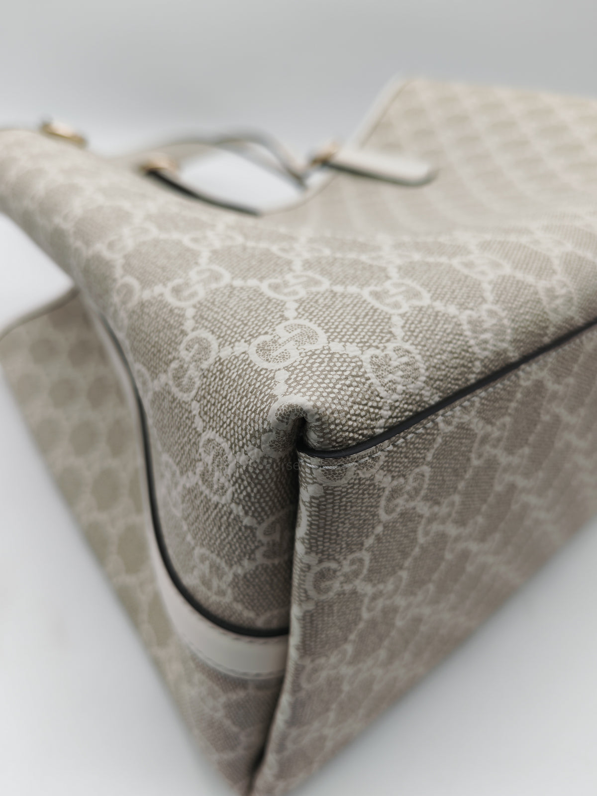 Gucci GG Emblem Tote Bag Large in White Monogram Canvas and Light Gold Hardware