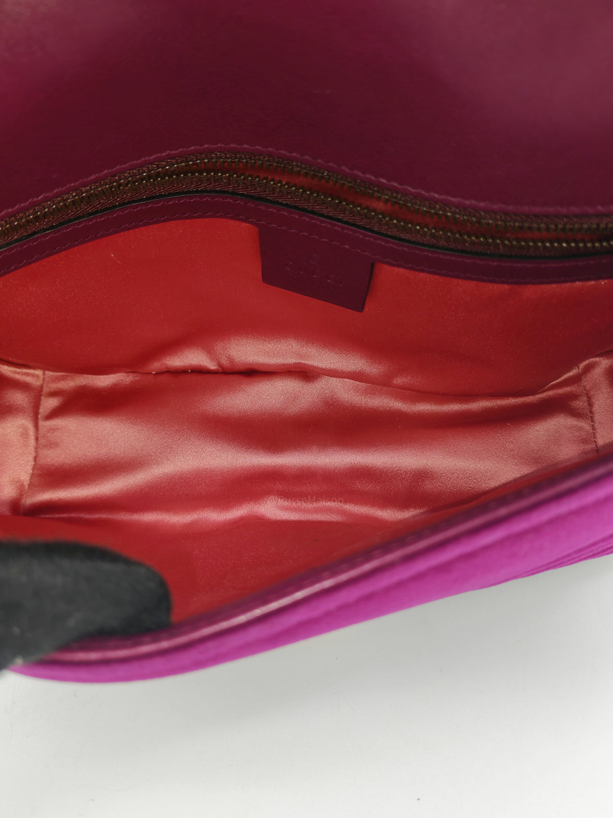 Gucci Velvet Matellase GG Marmont Shoulder Bag in Rich Purple Velvet Fabric and Aged Gold Hardware