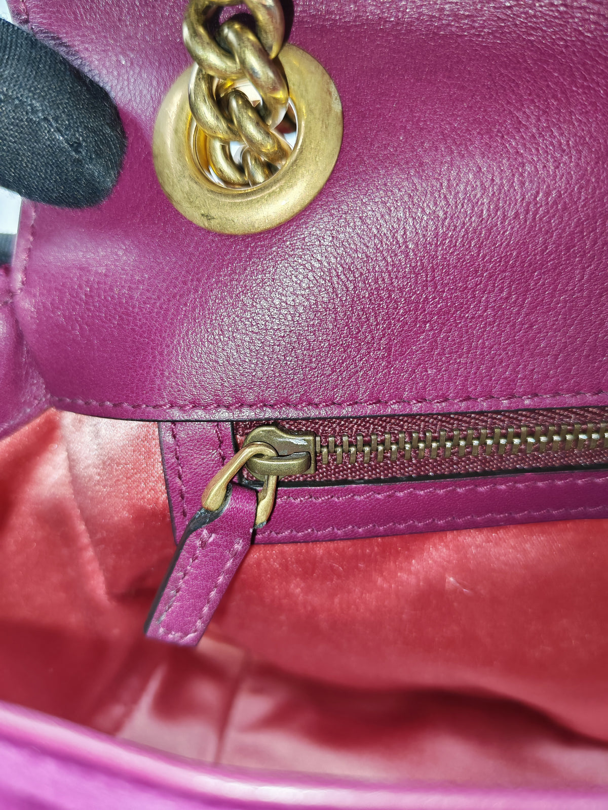 Gucci Velvet Matellase GG Marmont Shoulder Bag in Rich Purple Velvet Fabric and Aged Gold Hardware
