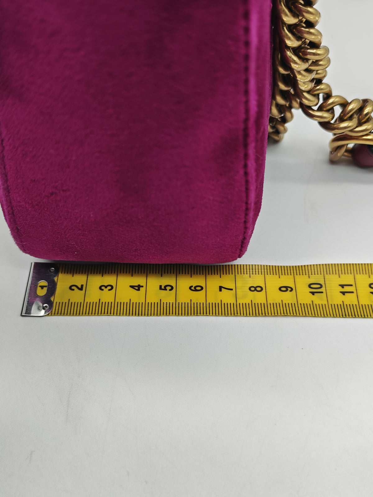 Gucci Velvet Matellase GG Marmont Shoulder Bag in Rich Purple Velvet Fabric and Aged Gold Hardware