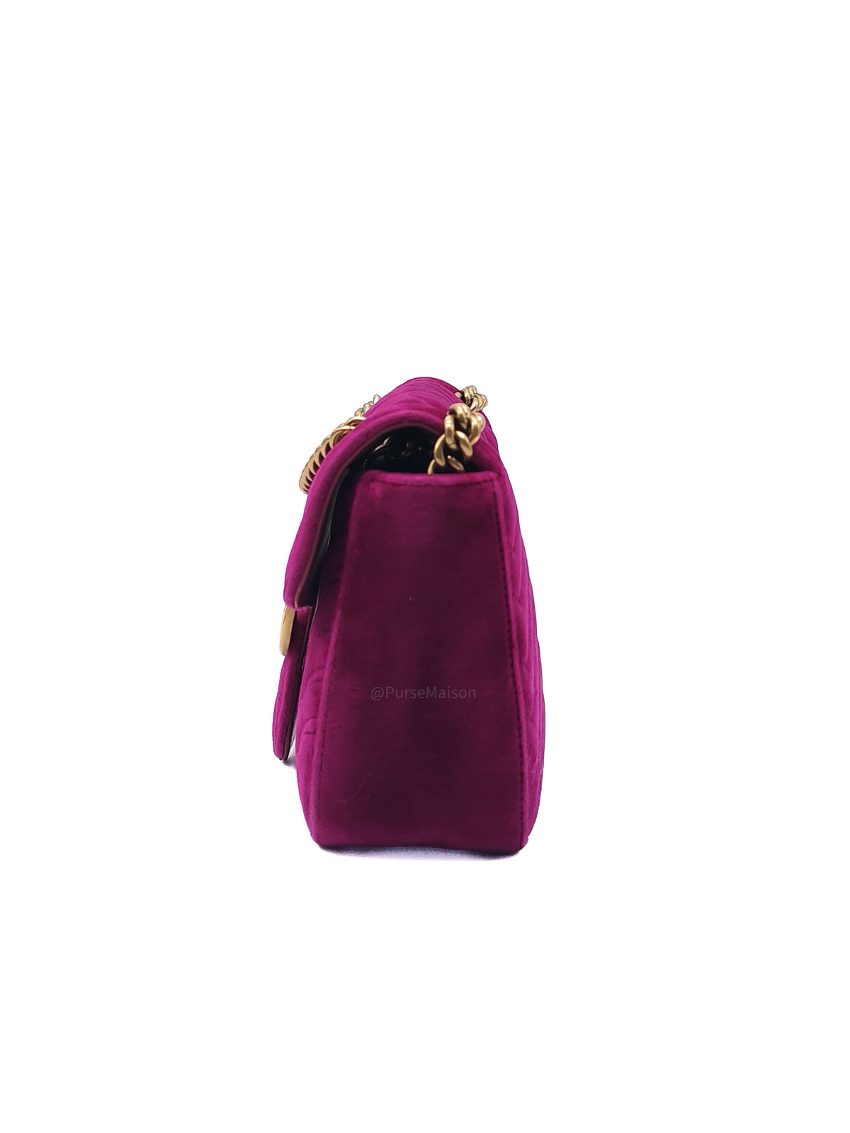 Gucci Velvet Matellase GG Marmont Shoulder Bag in Rich Purple Velvet Fabric and Aged Gold Hardware