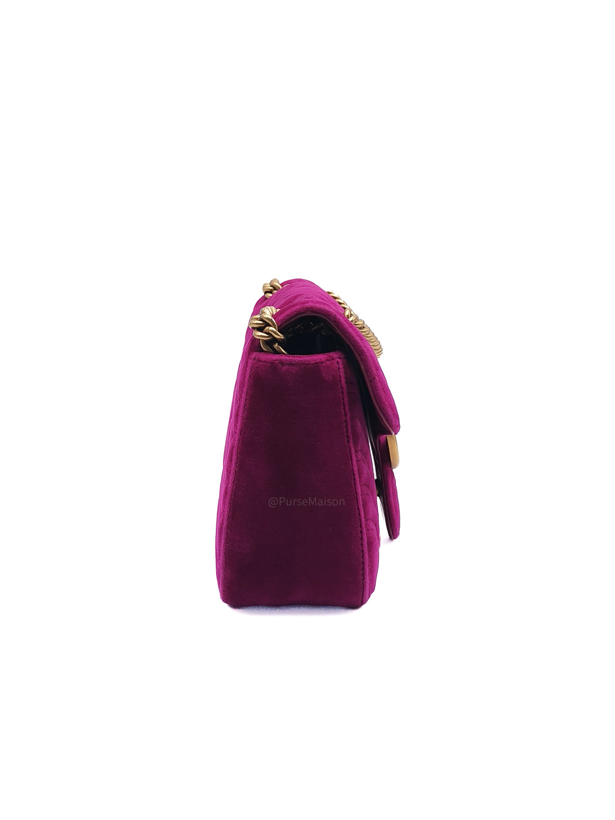 Gucci Velvet Matellase GG Marmont Shoulder Bag in Rich Purple Velvet Fabric and Aged Gold Hardware