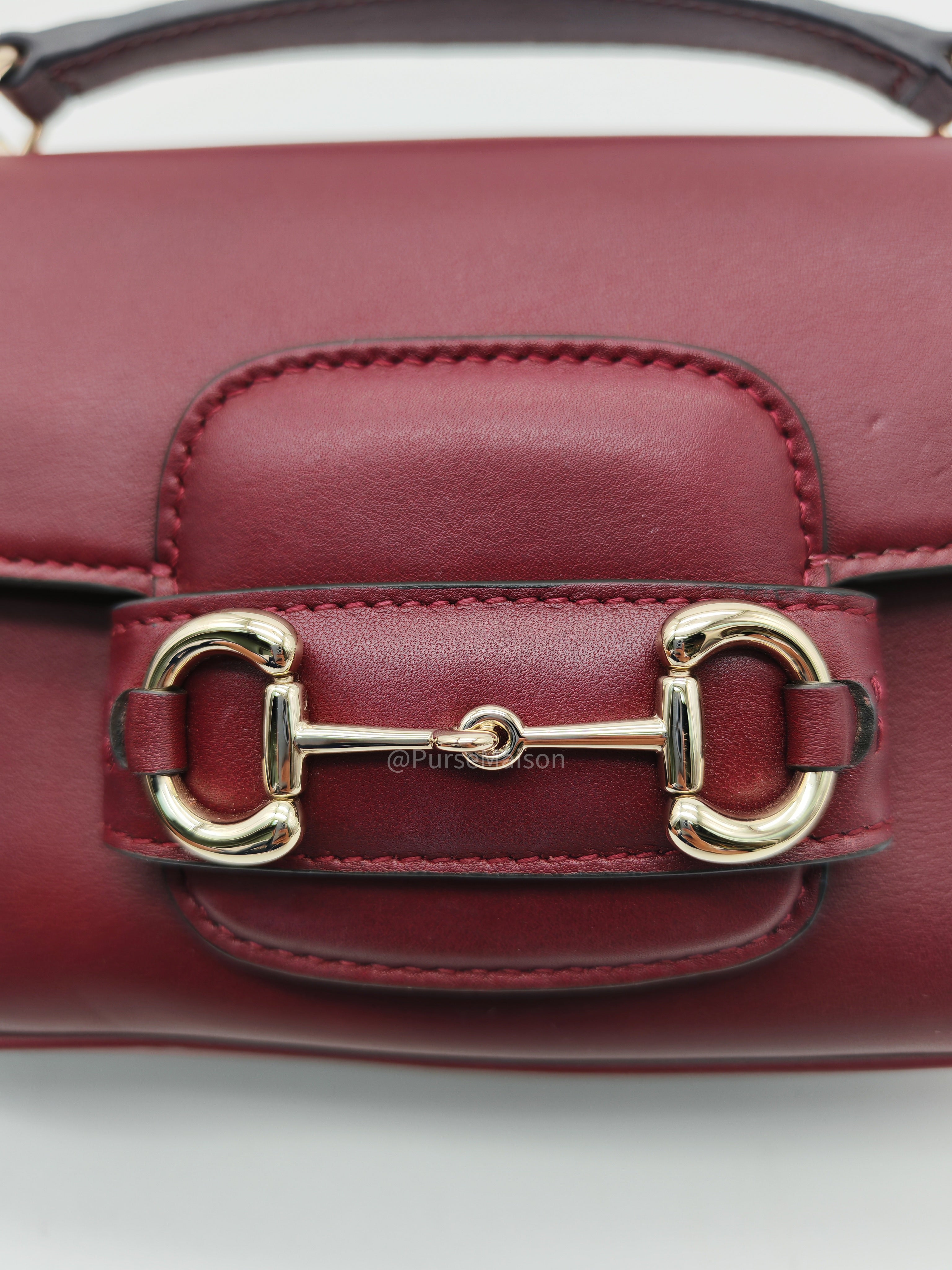 Gucci Horsebit 1955 East West Shoulder Bag in Rosso Ancora Calfskin Leather and Light Gold Hardware