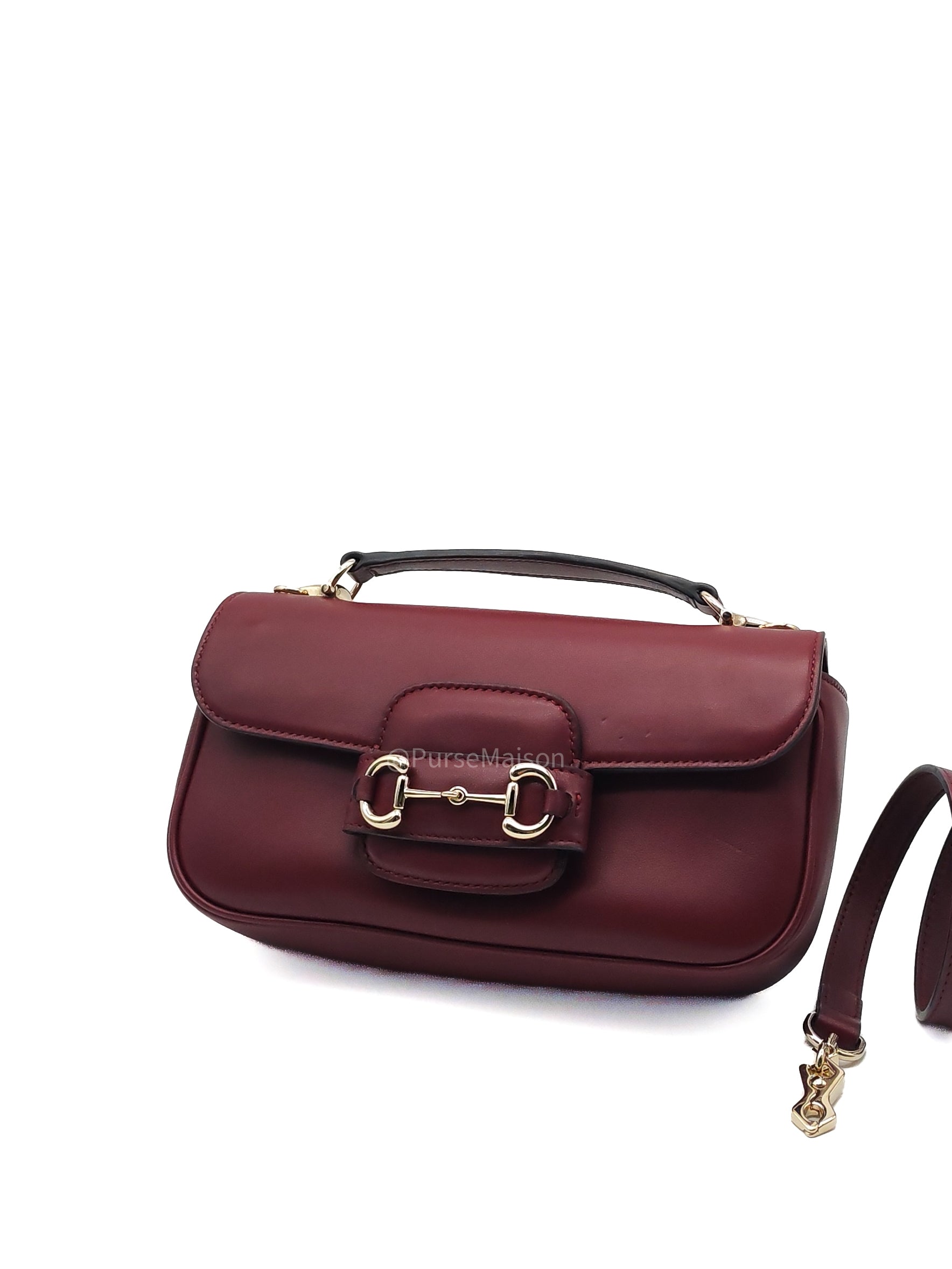 Gucci Horsebit 1955 East West Shoulder Bag in Rosso Ancora Calfskin Leather and Light Gold Hardware