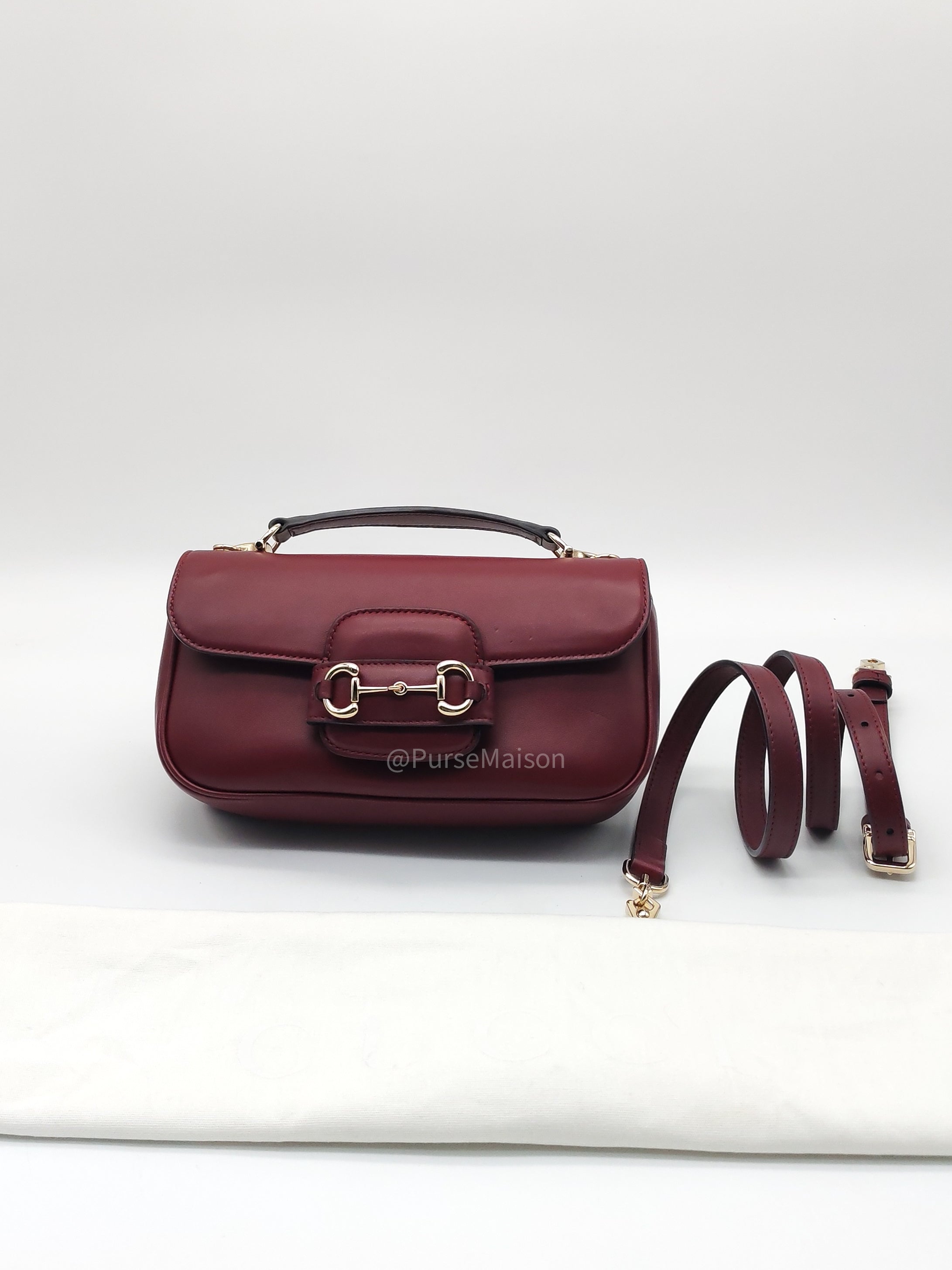 Gucci Horsebit 1955 East West Shoulder Bag in Rosso Ancora Calfskin Leather and Light Gold Hardware