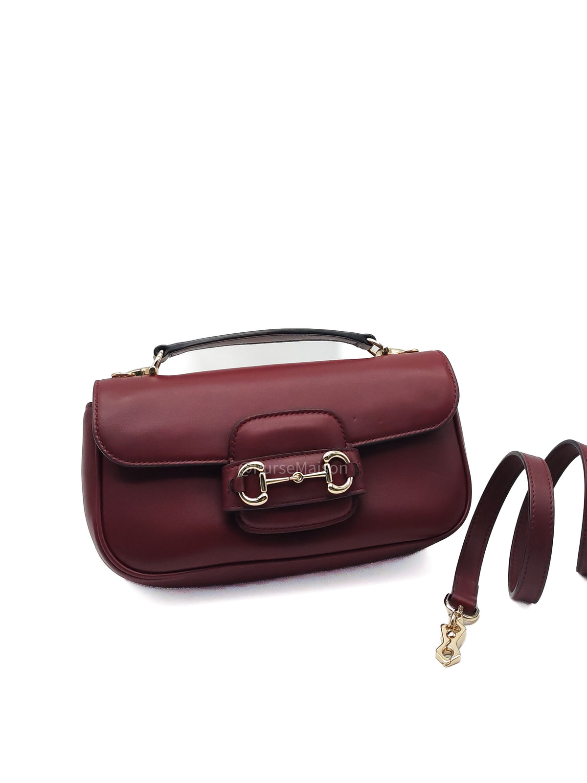 Gucci Horsebit 1955 East West Shoulder Bag in Rosso Ancora Calfskin Leather and Light Gold Hardware