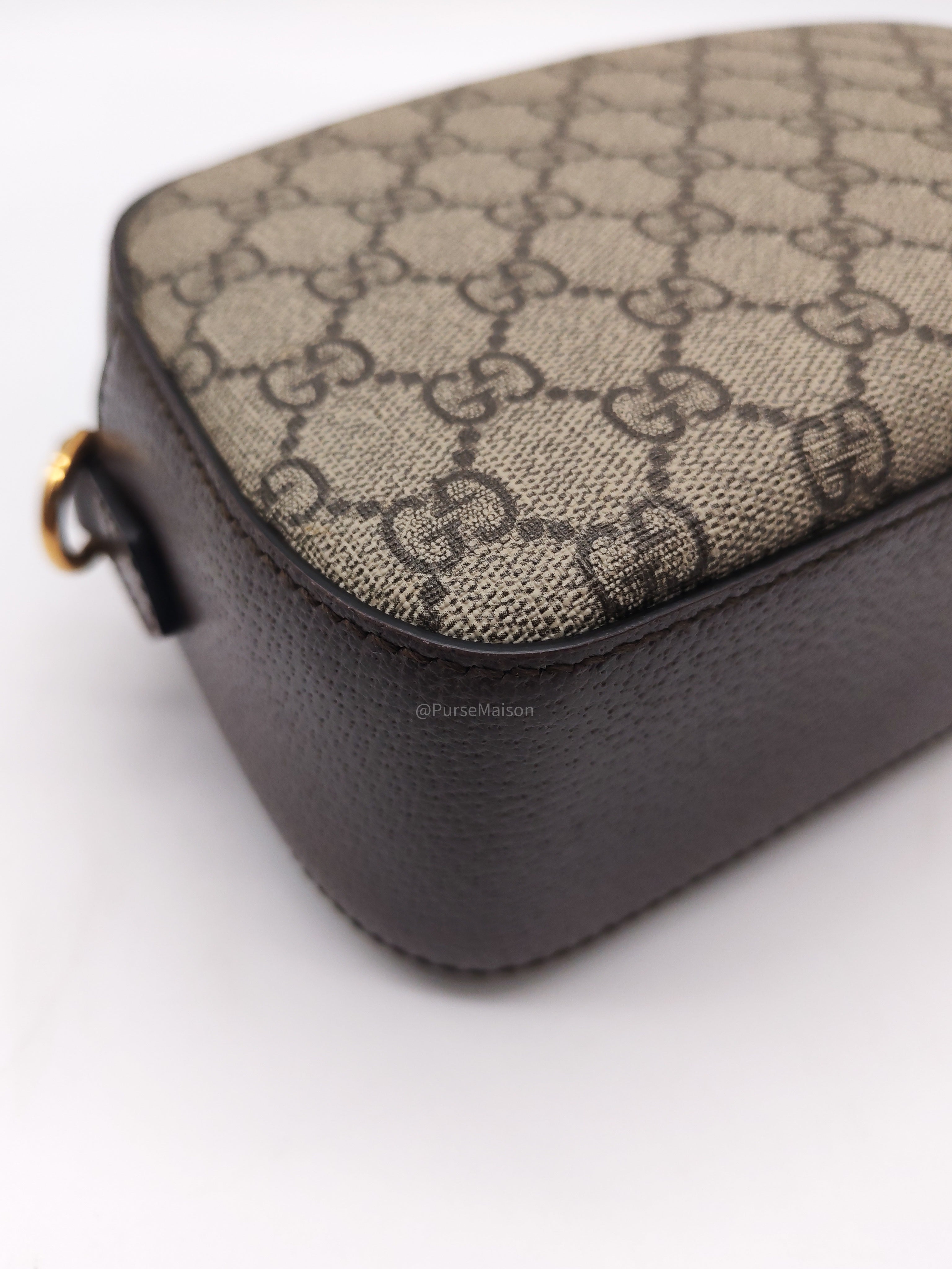 Gucci New Vintage Camera Bag in Brown Coated Monogram Pattern GG Supreme Canvas