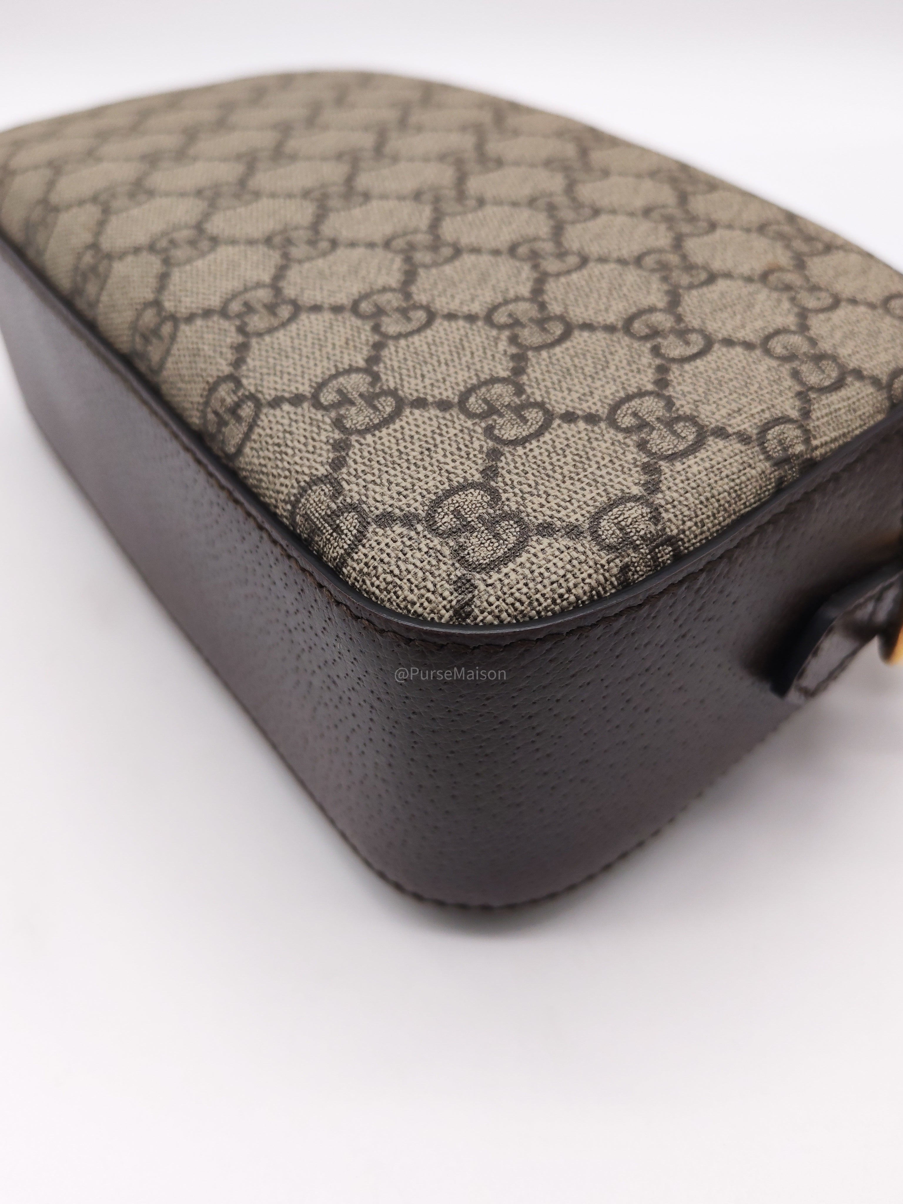 Gucci New Vintage Camera Bag in Brown Coated Monogram Pattern GG Supreme Canvas