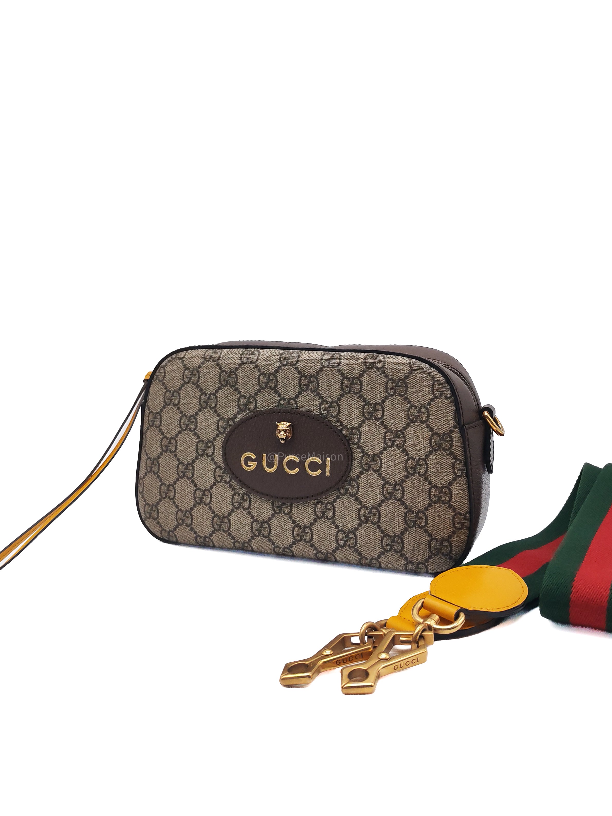 Gucci New Vintage Camera Bag in Brown Coated Monogram Pattern GG Supreme Canvas