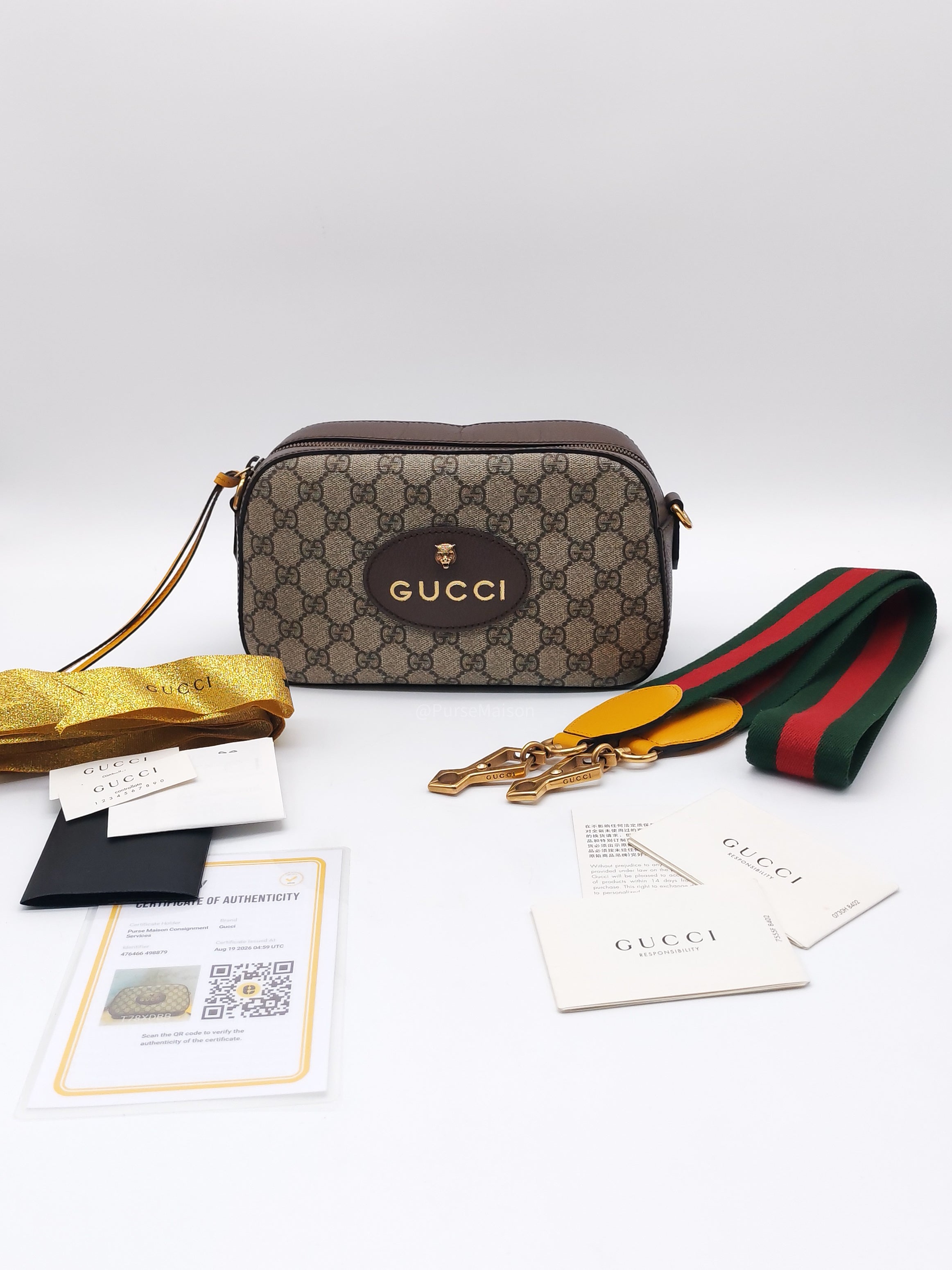 Gucci New Vintage Camera Bag in Brown Coated Monogram Pattern GG Supreme Canvas