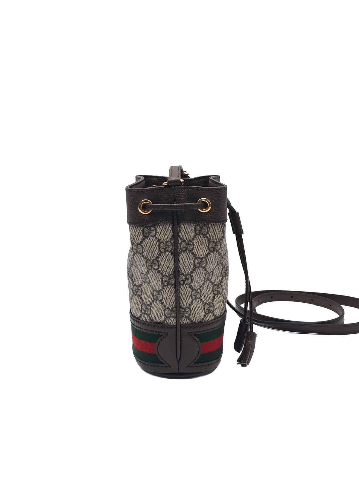 Gucci Ophidia Mini Bucket Bag in GG Supreme Monogram Canvas and Gold Hardware