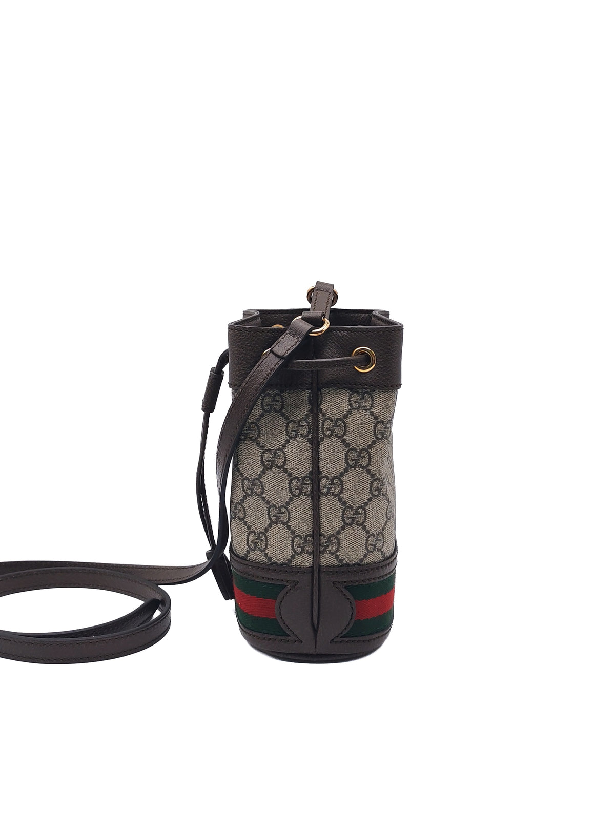Gucci Ophidia Mini Bucket Bag in GG Supreme Monogram Canvas and Gold Hardware