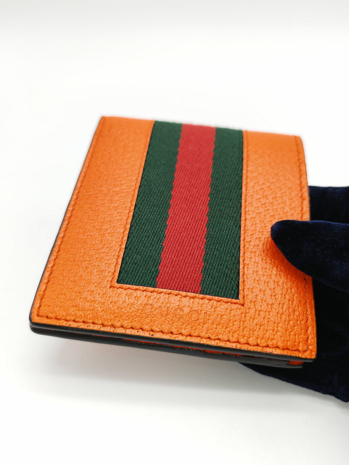 Gucci Bi-Fold Wallet in Orange Leather Signature Web