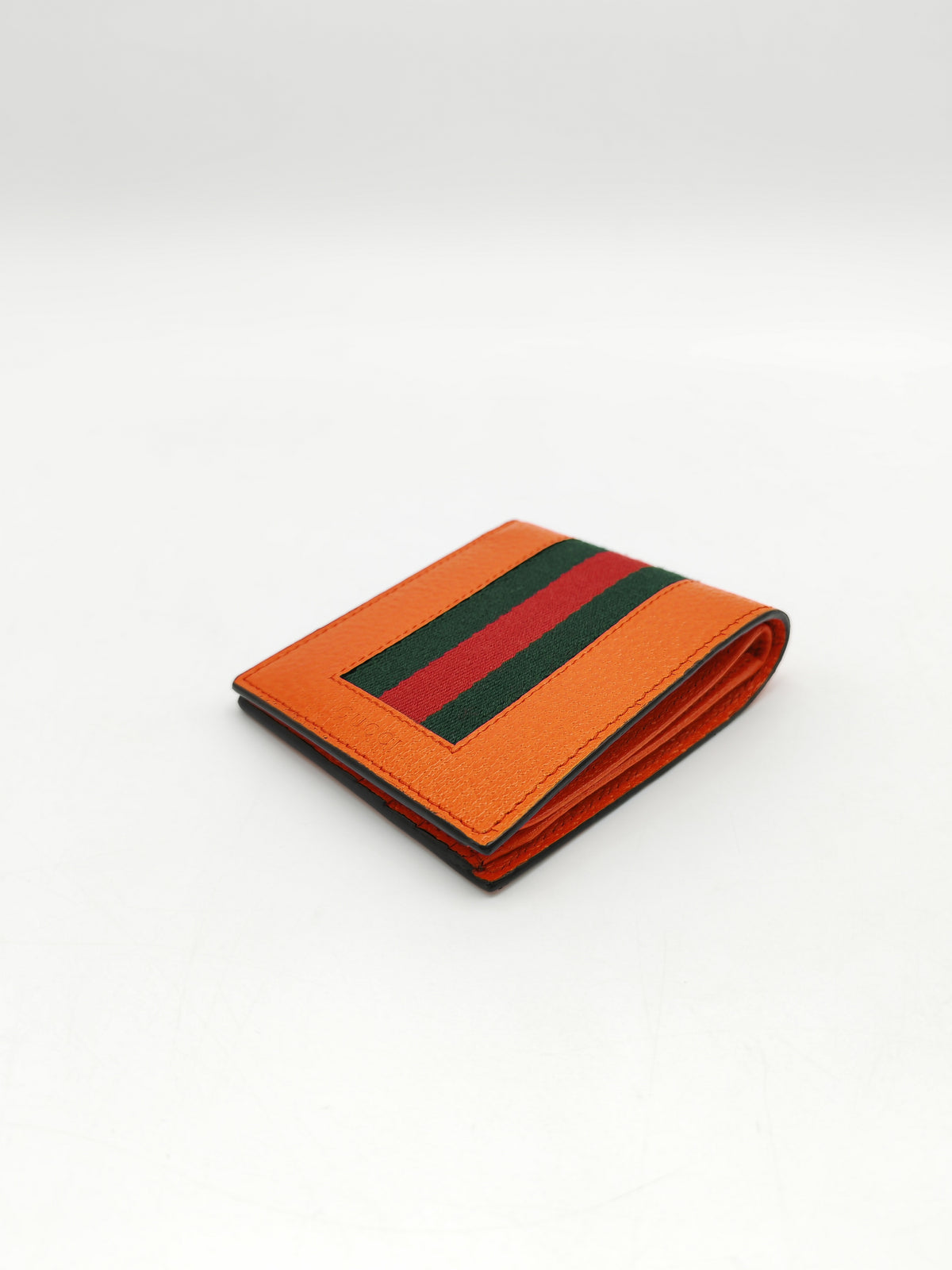 Gucci Bi-Fold Wallet in Orange Leather Signature Web