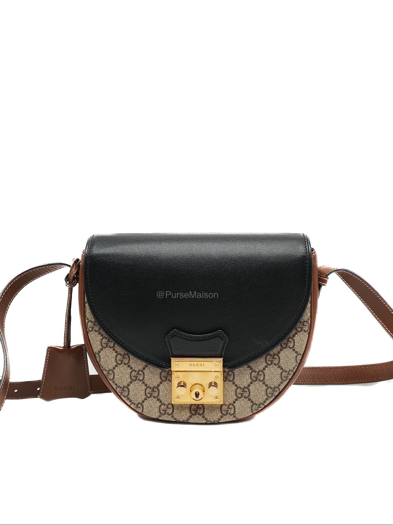 Gucci Padlock Saddle Bag in GG Supreme Monogram Canvas and Gold Hardware
