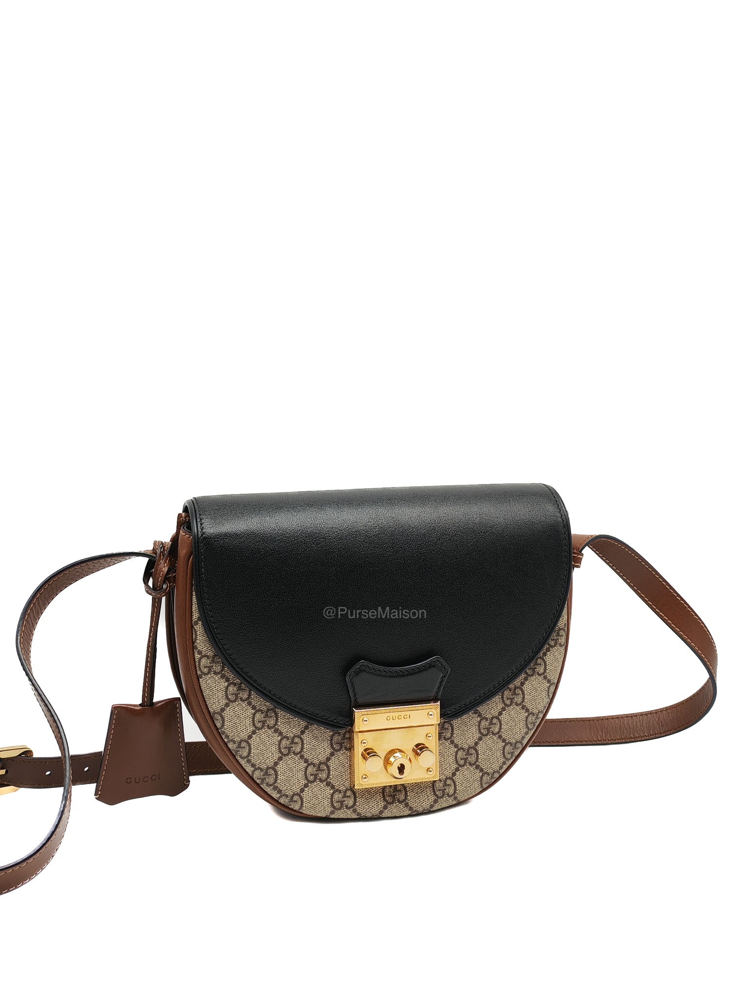 Gucci Padlock Saddle Bag in GG Supreme Monogram Canvas and Gold Hardware