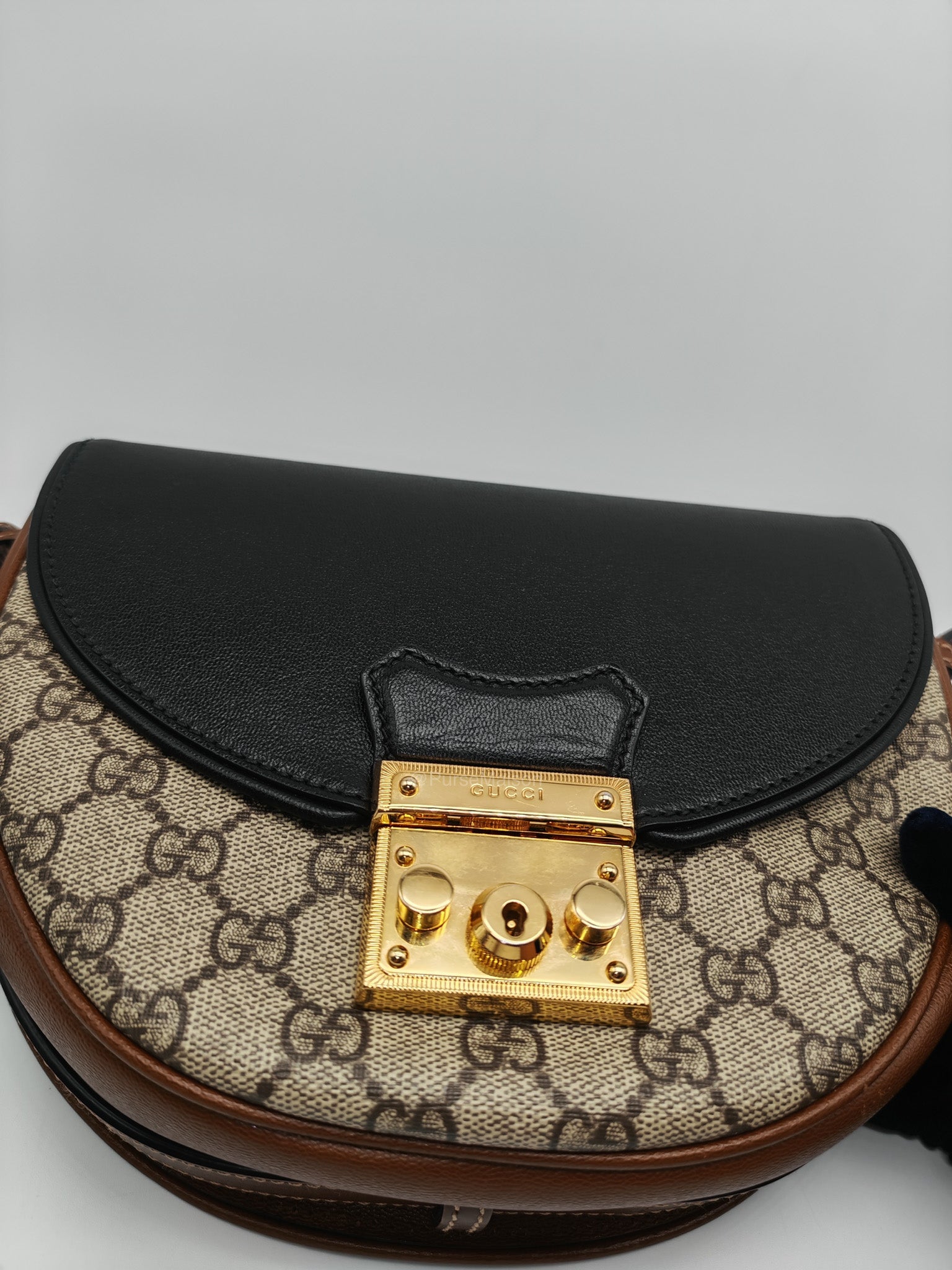 Gucci Padlock Saddle Bag in GG Supreme Monogram Canvas and Gold Hardware