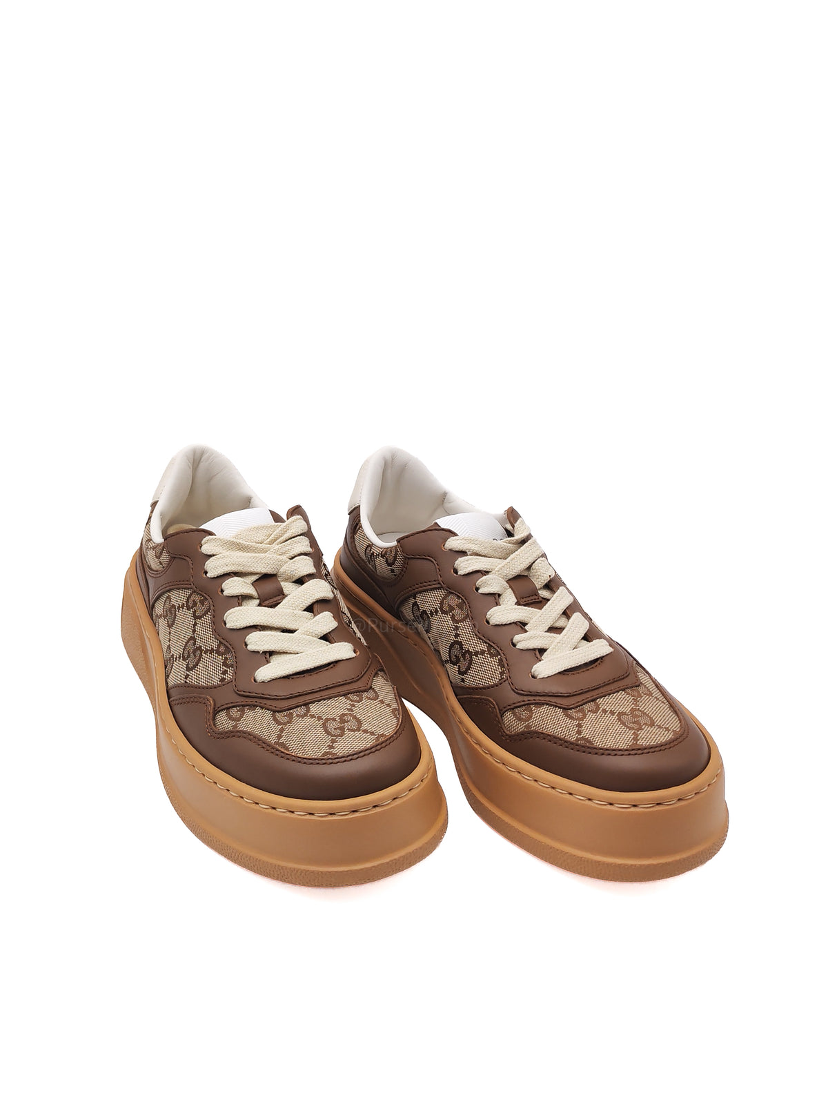 Gucci Women's GG Sneaker in Brown Leather and GG Supreme Canvas Size 35 EU (22.6 cm)