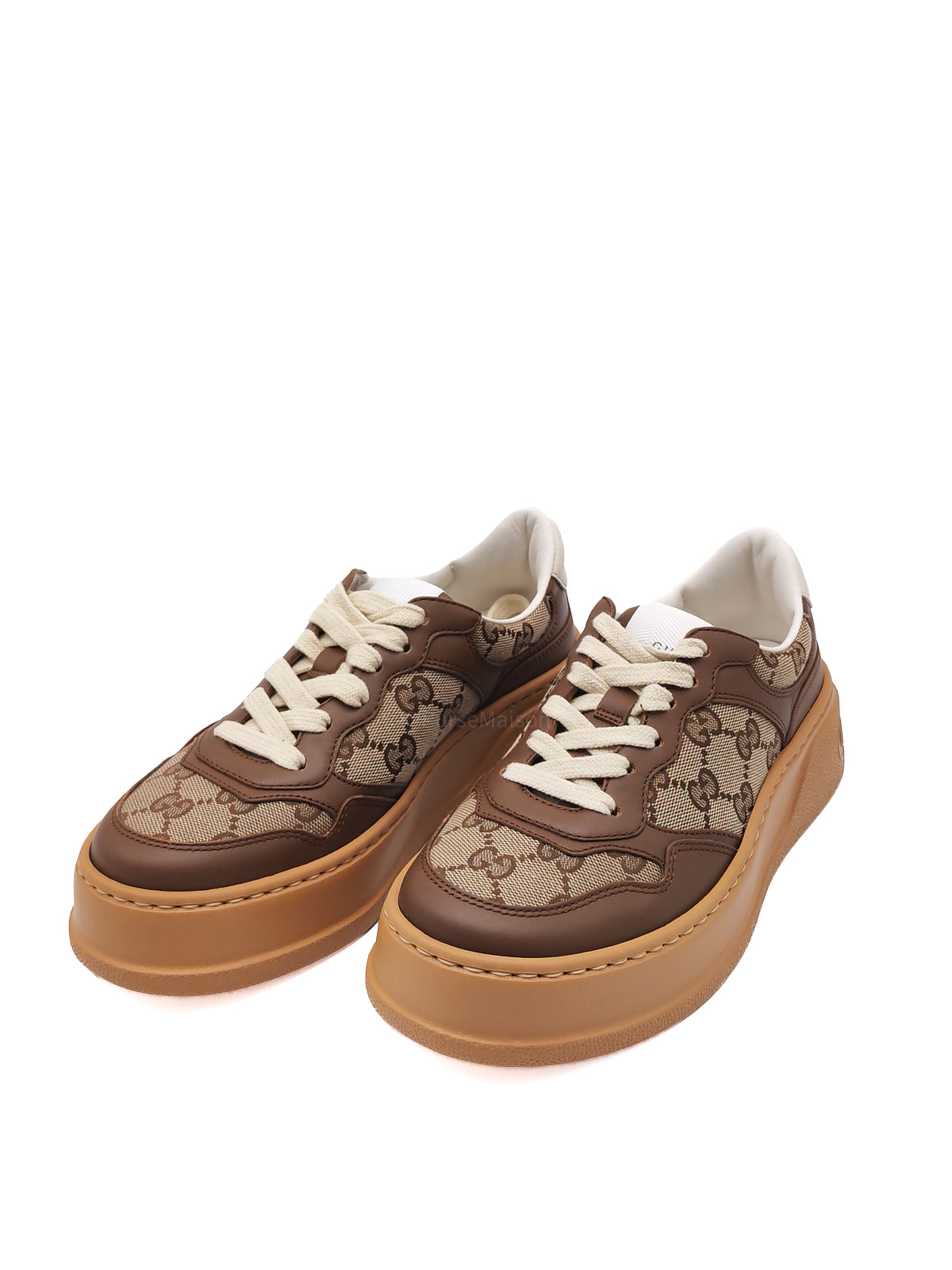Gucci Women's GG Sneaker in Brown Leather and GG Supreme Canvas Size 35 EU (22.6 cm)