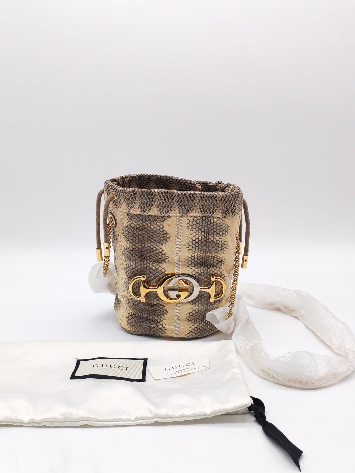 Gucci Zumi Snakeskin Mini Bucket Bag in Snakeskin Leather and Mixed Hardware