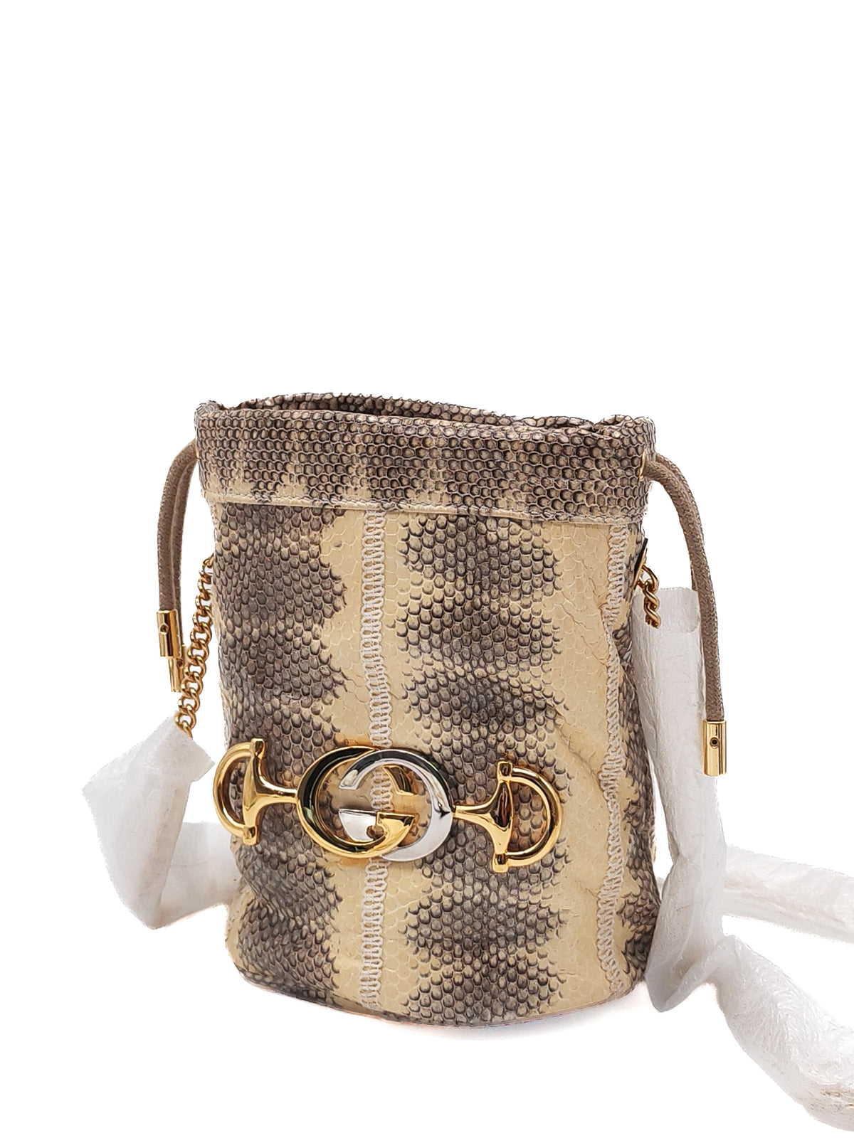 Gucci Zumi Snakeskin Mini Bucket Bag in Snakeskin Leather and Mixed Hardware